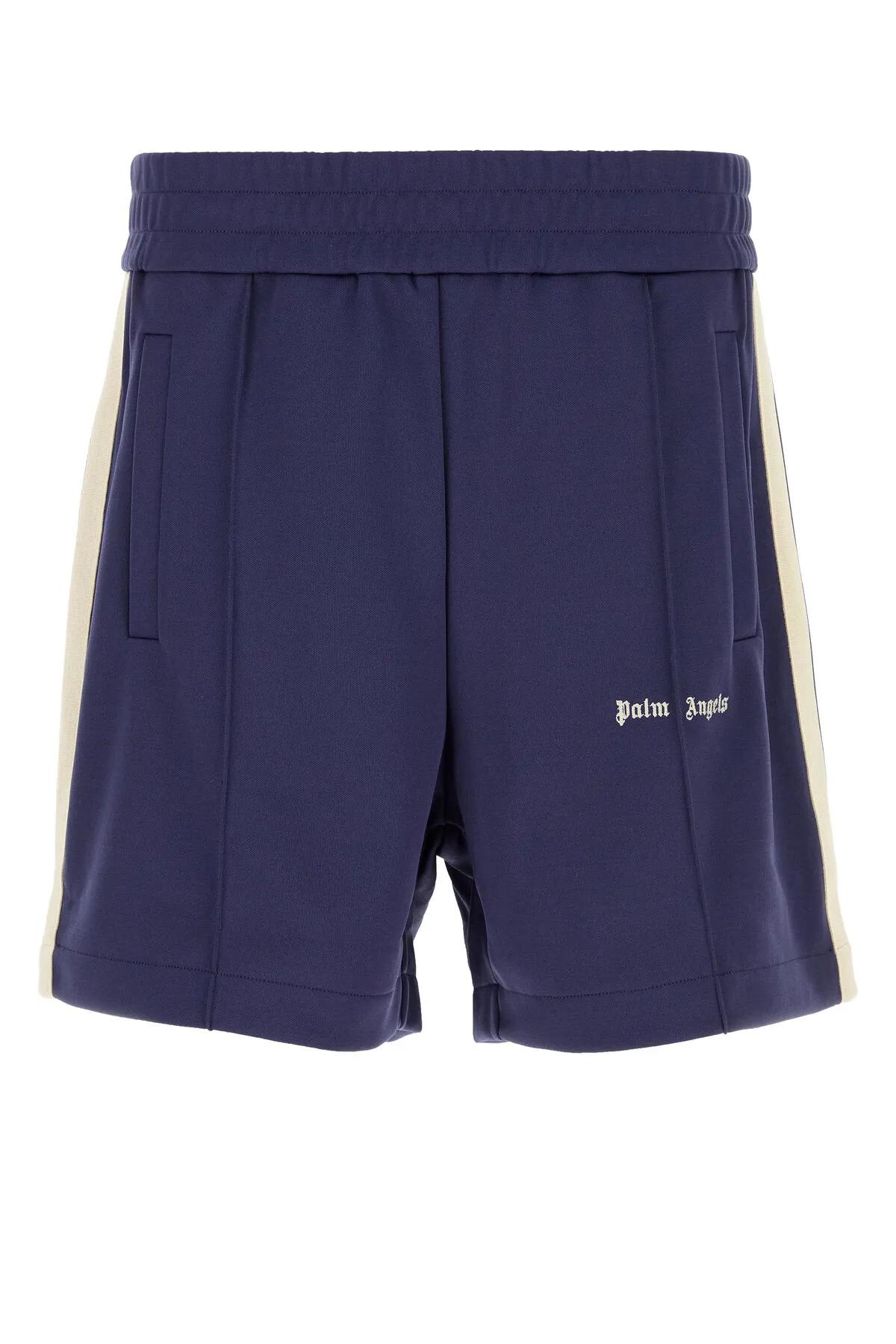 Shop Palm Angels Blue Polyester Bermuda Shorts In Navy Blue Off White