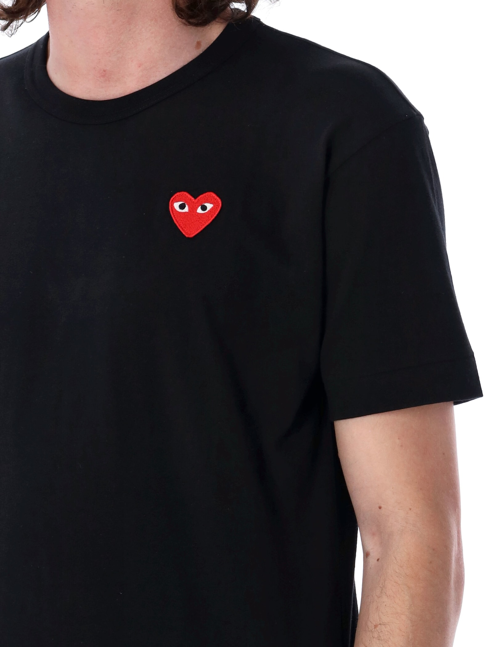 Shop Comme Des Garçons Play Classic Heart Patch Tee In Black - Red Heart