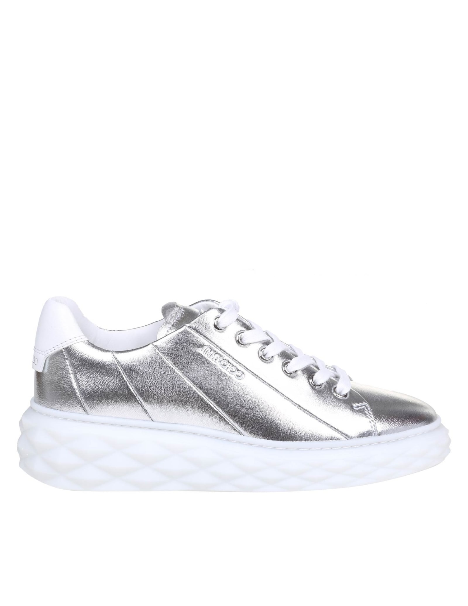 Jimmy Choo Sneakers In Leather In Silver-tone