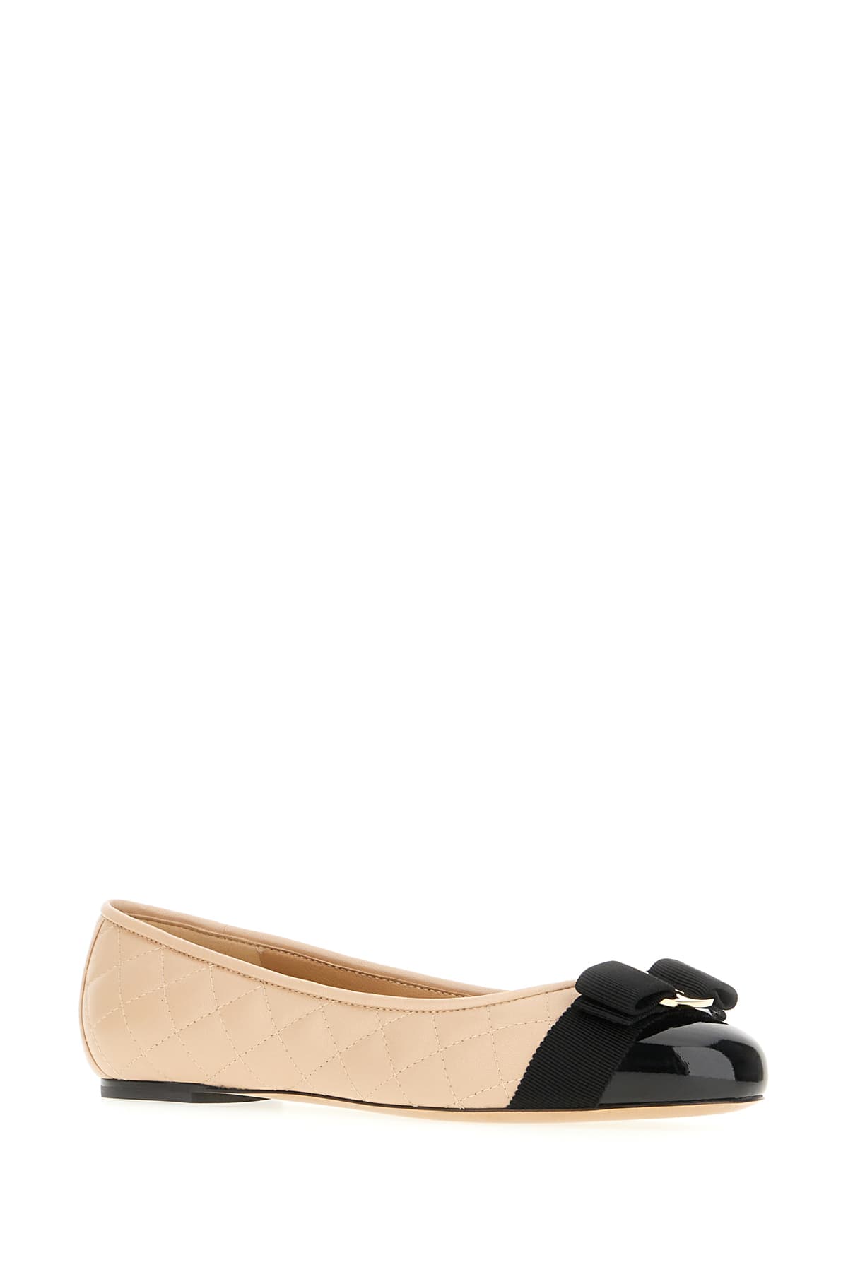 Ferragamo Varina Bow-embellished Quilted Smooth And Patent-leather Ballet Flats In Nero