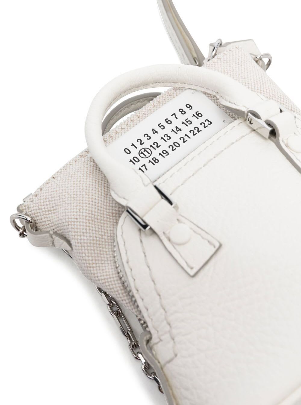 Shop Maison Margiela 5ac Baby White Shoulder Bag With Logo Label In Grainy Leather Woman