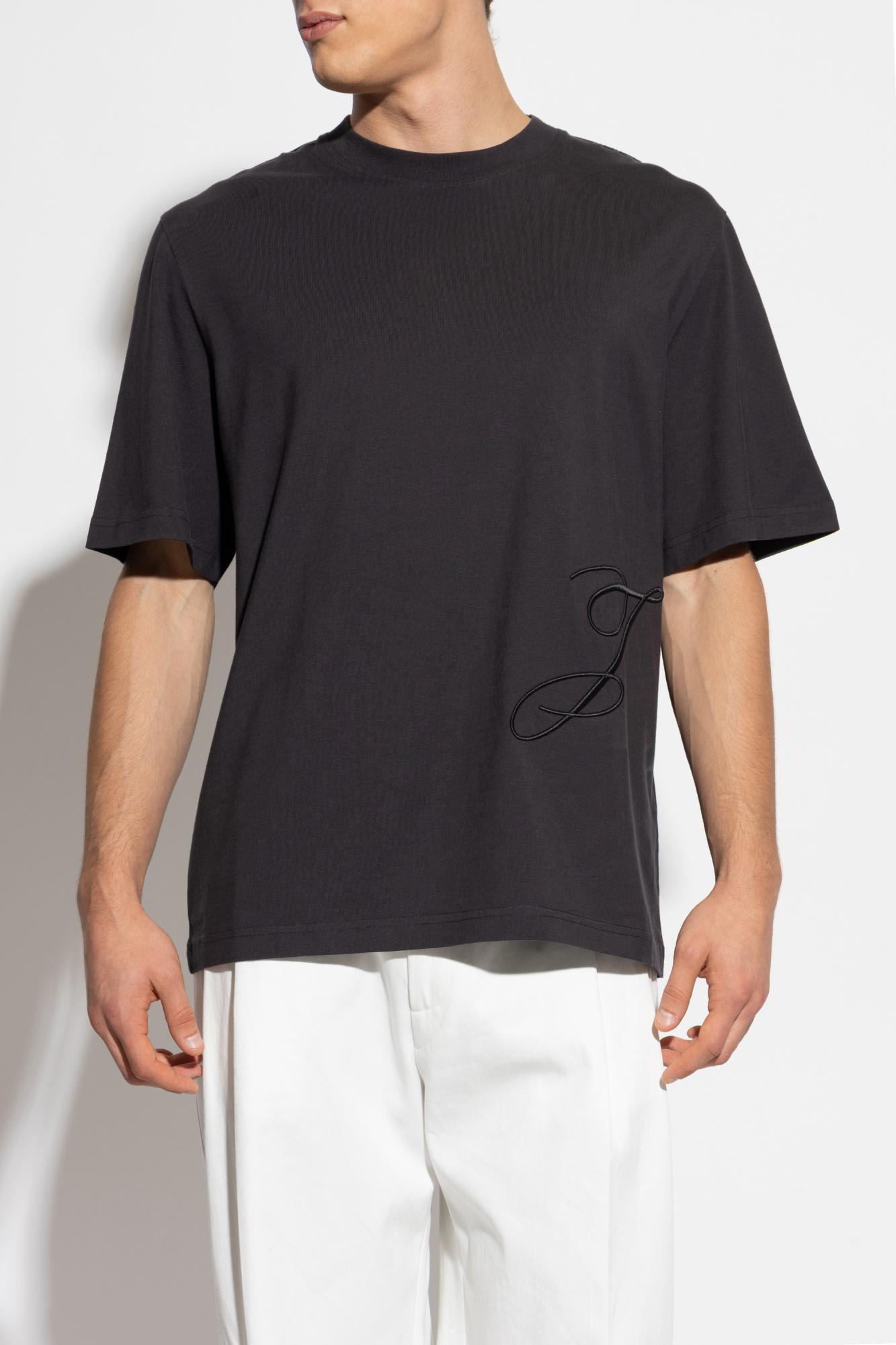 Jacquemus Mens Dark Navy Logo-embroidered Cotton T-shirt In Brown