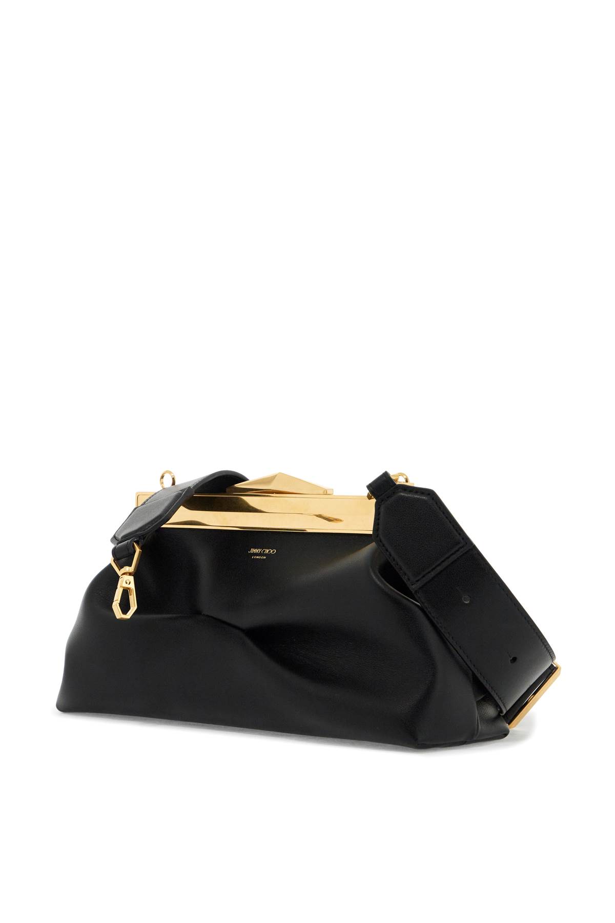 Shop Jimmy Choo Leather Diamond Frame Clutch In Black Gold (white)