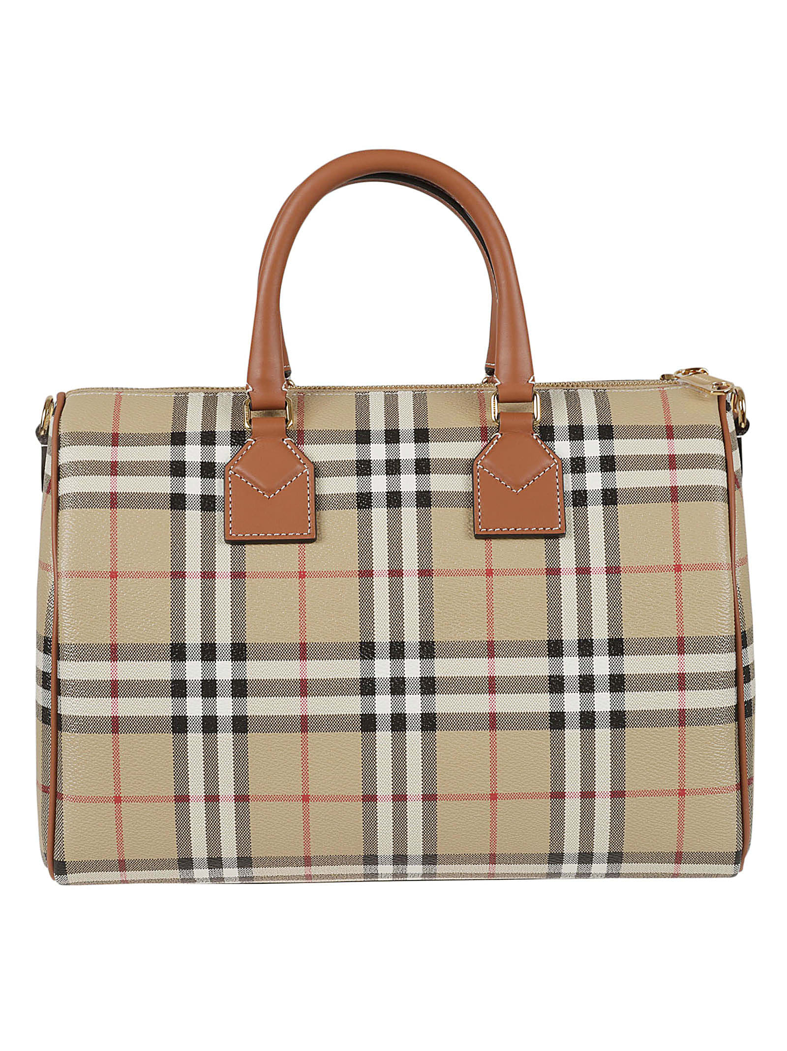 Shop Burberry Top Handle Check Tote In Beige