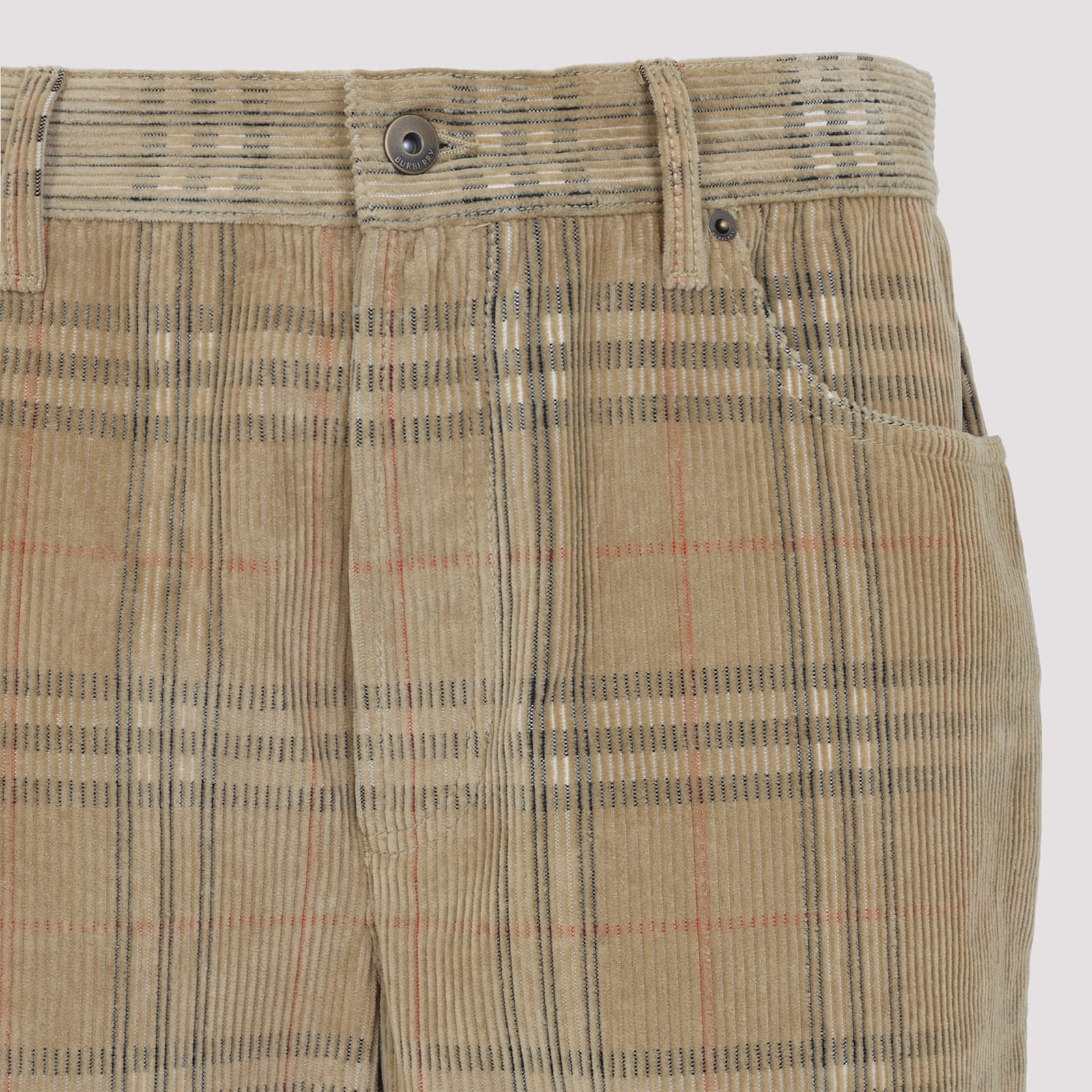 Burberry Sand-coloured Check Corduroy Trousers In Brown