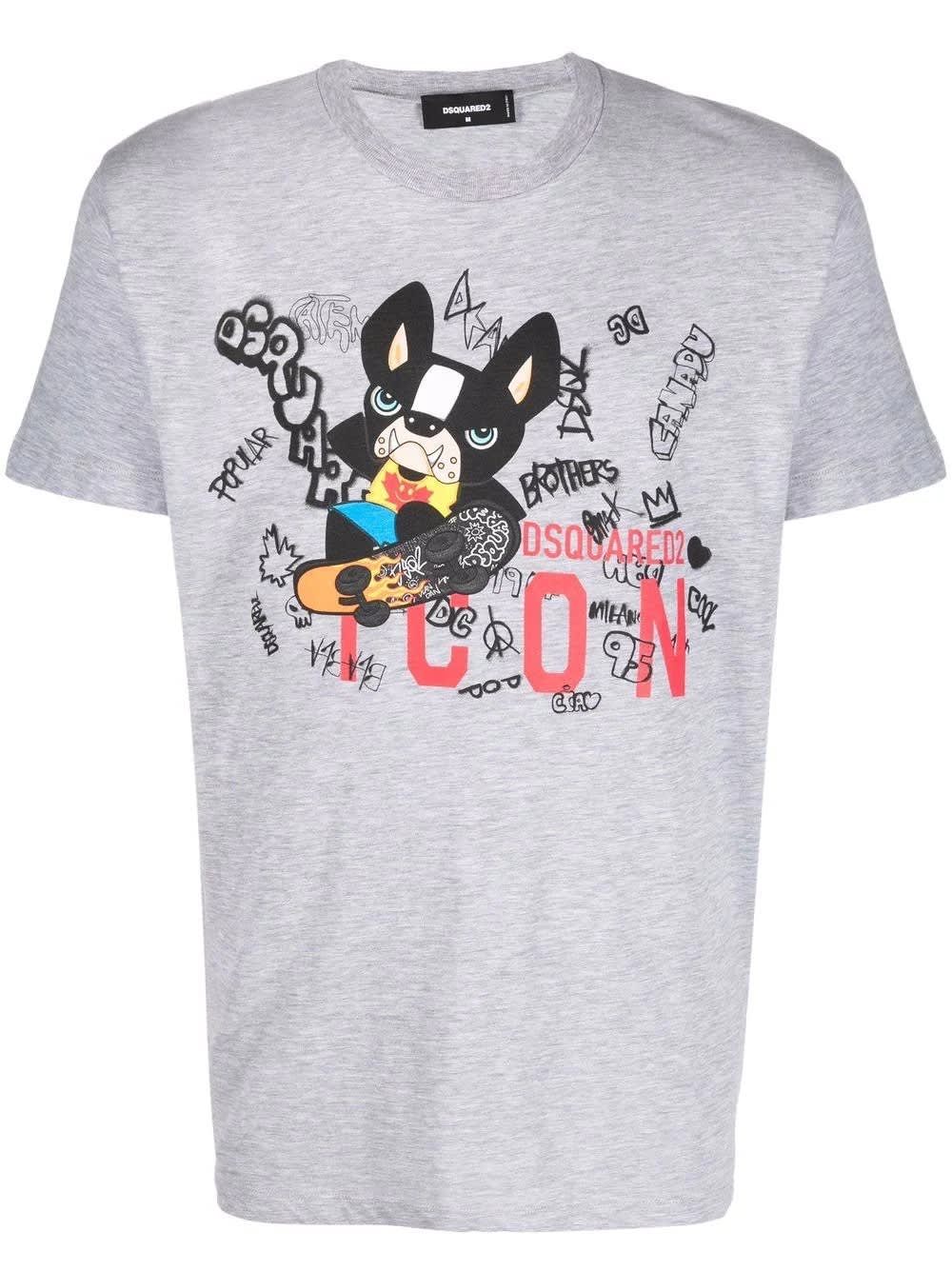 Dsquared2 Man Grey Spray Icon T-shirt With Graphic Print