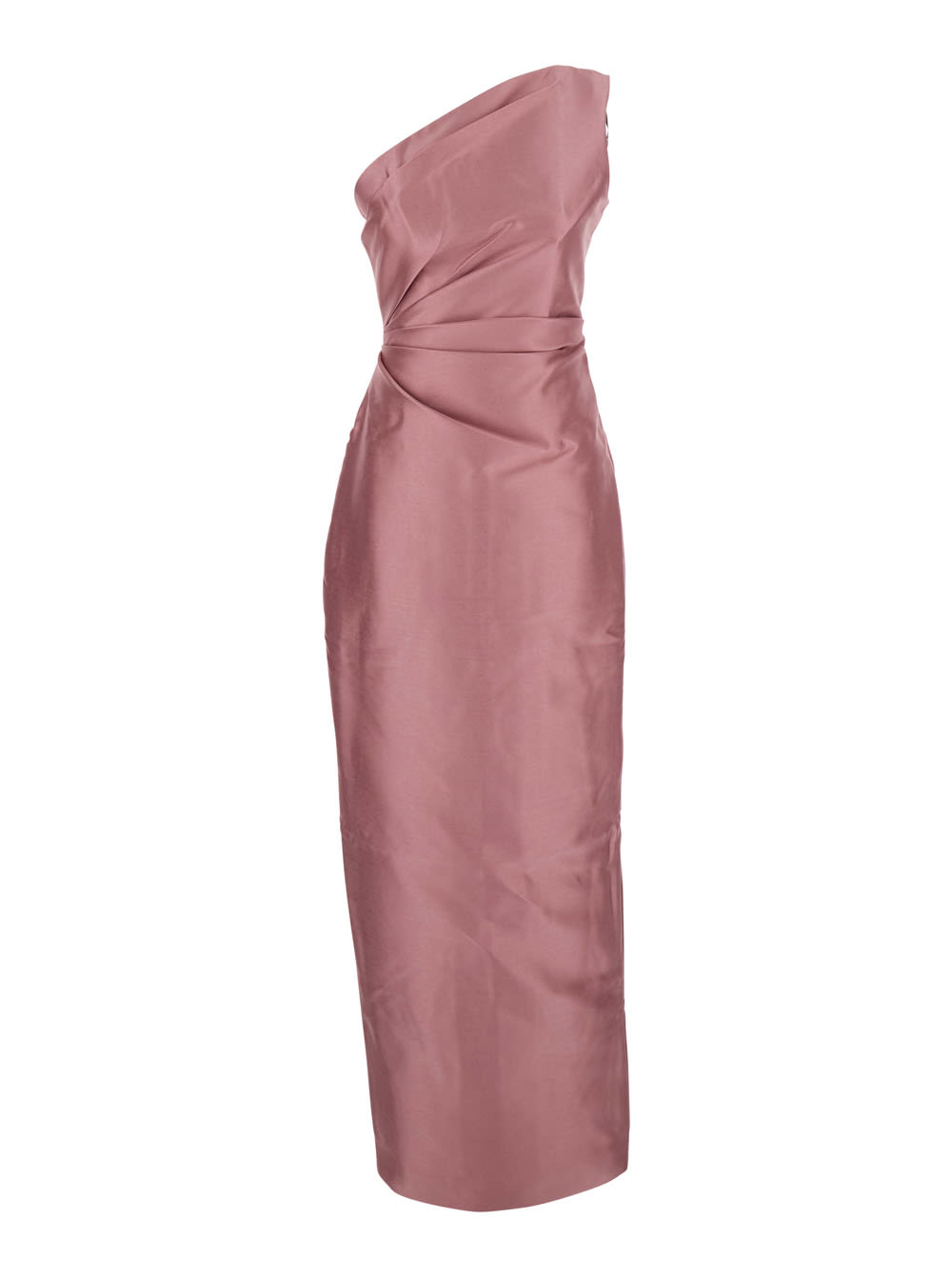 Solace London Kira Pink One-shoulder Long Dress With Draped Details In Twill Woman In Pink