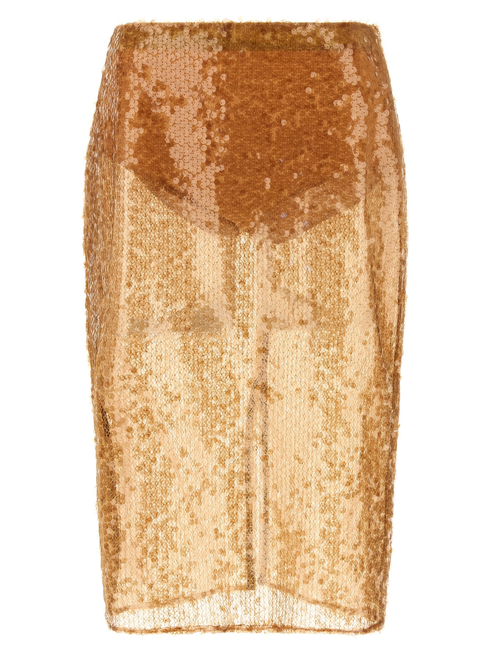 Elisabetta Franchi Sequin Embellished High Waist Skirt In Gold