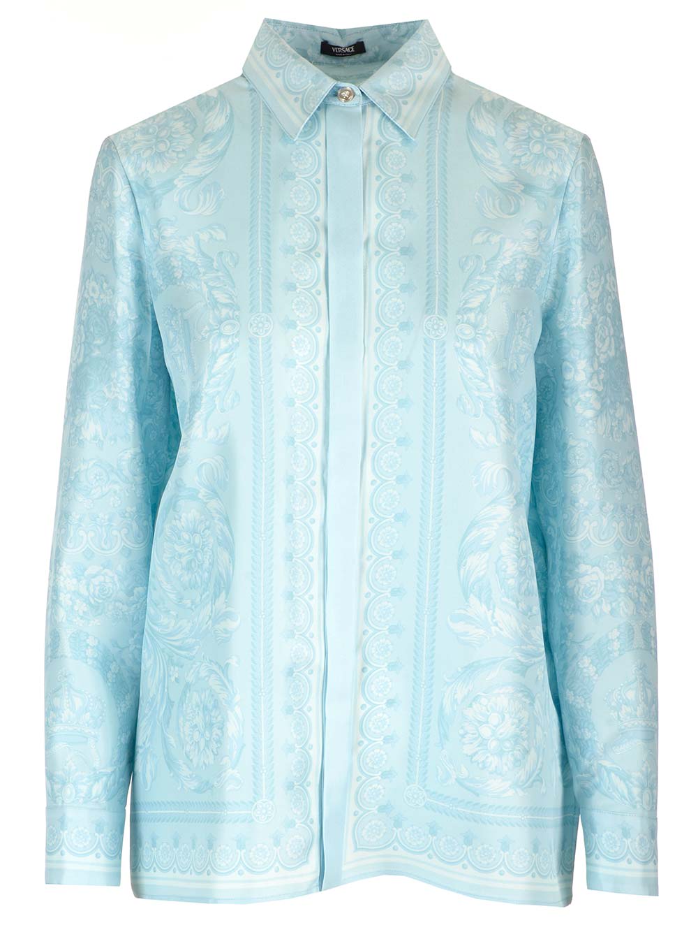 Shop Versace Twill Silk Shirt In Blue