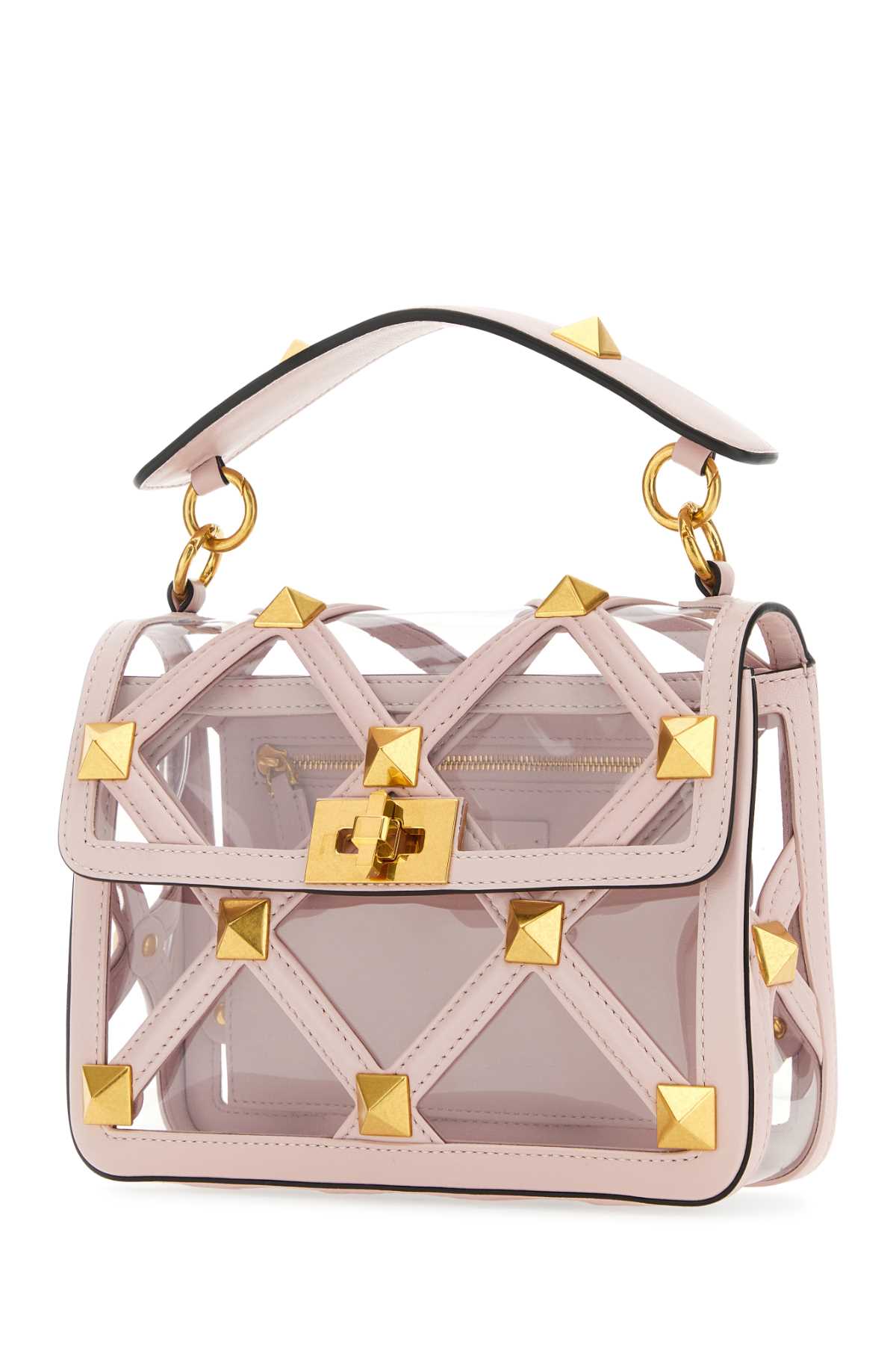 Shop Valentino Pastel Pink Polymeric Material And Leather Medium Roman Stud Handbag In Yl0