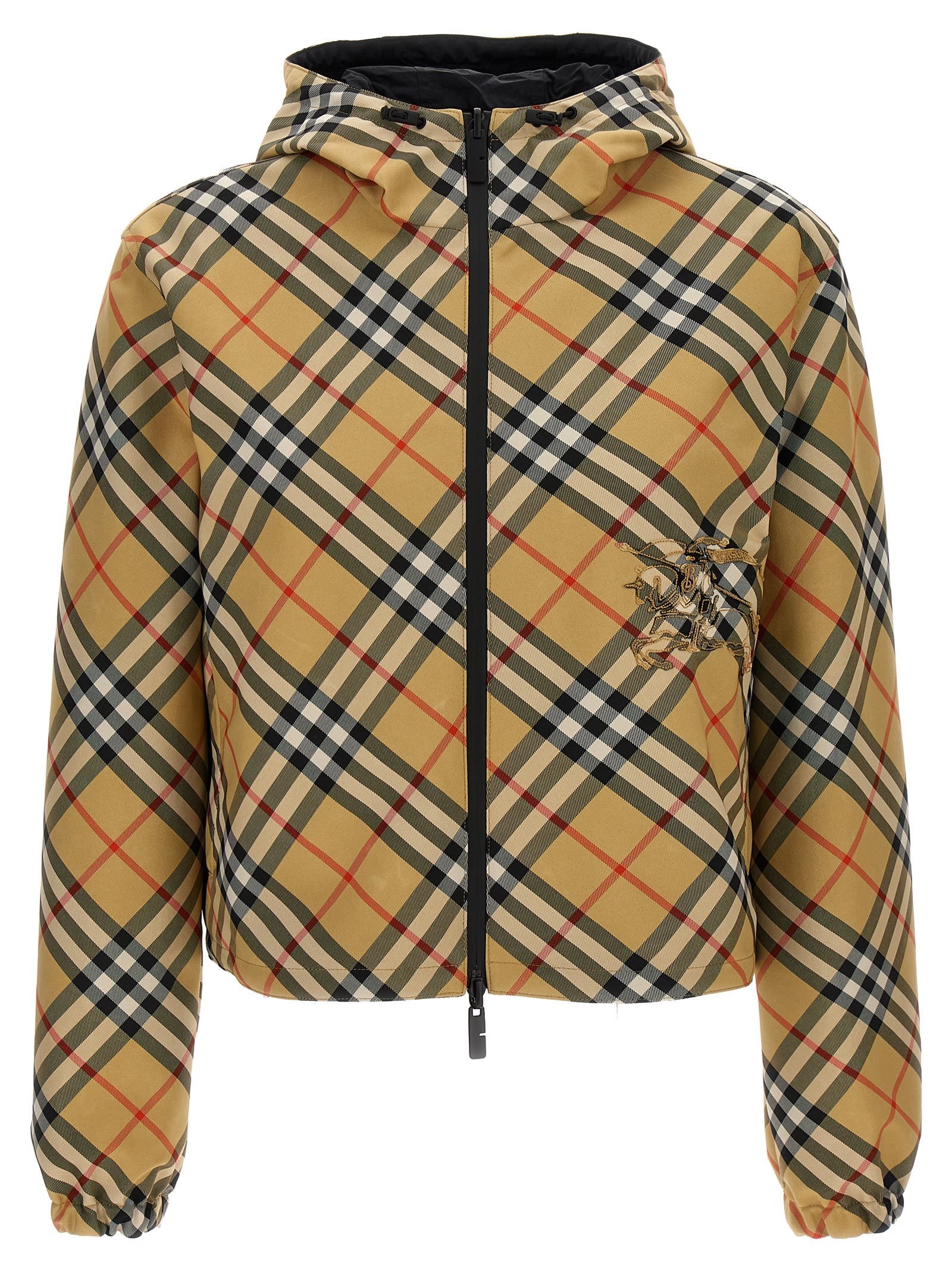Shop Burberry Cropped Check Reversible Jacket In Beige