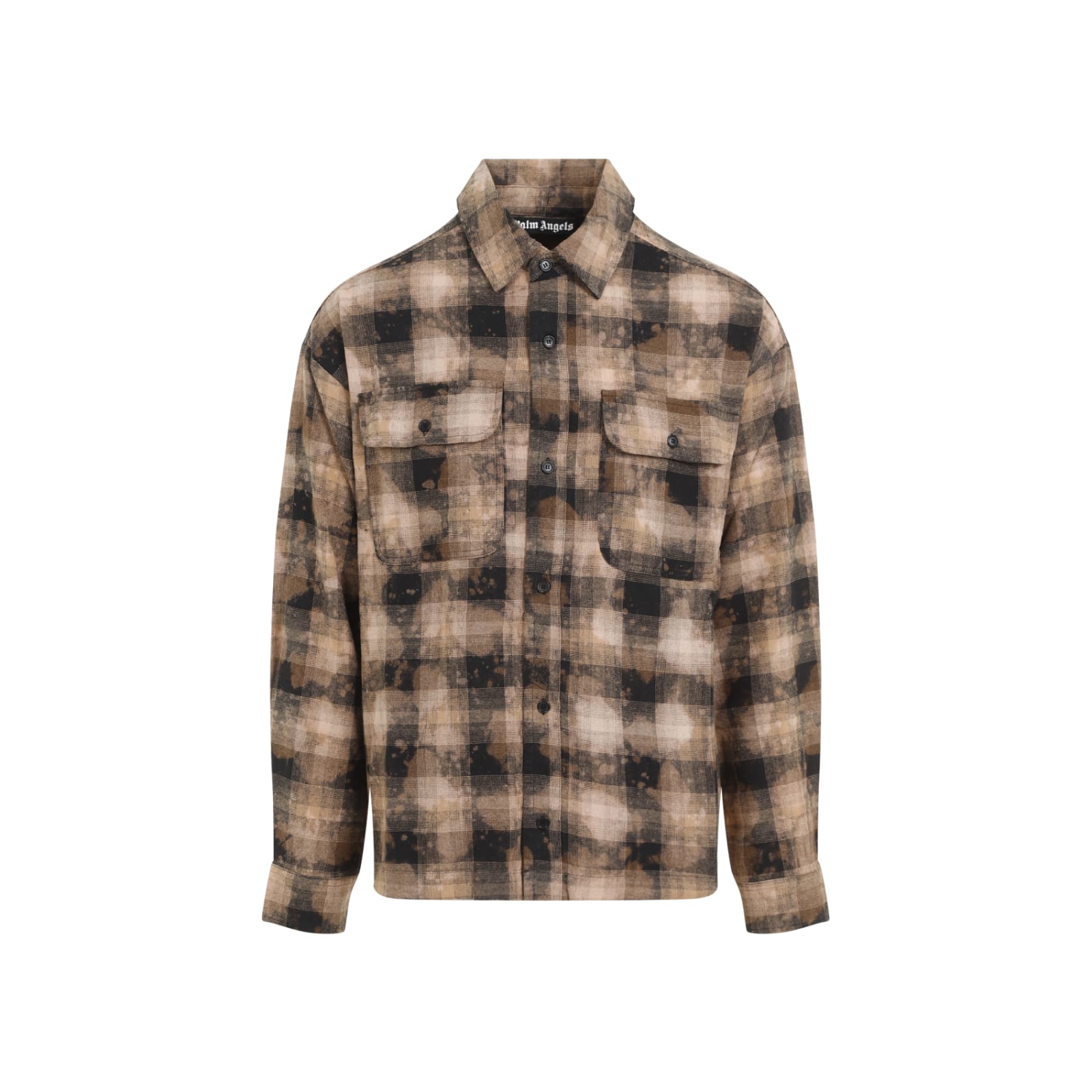 Palm Angels 'flannel Shirt With Curved Logo In Brown
