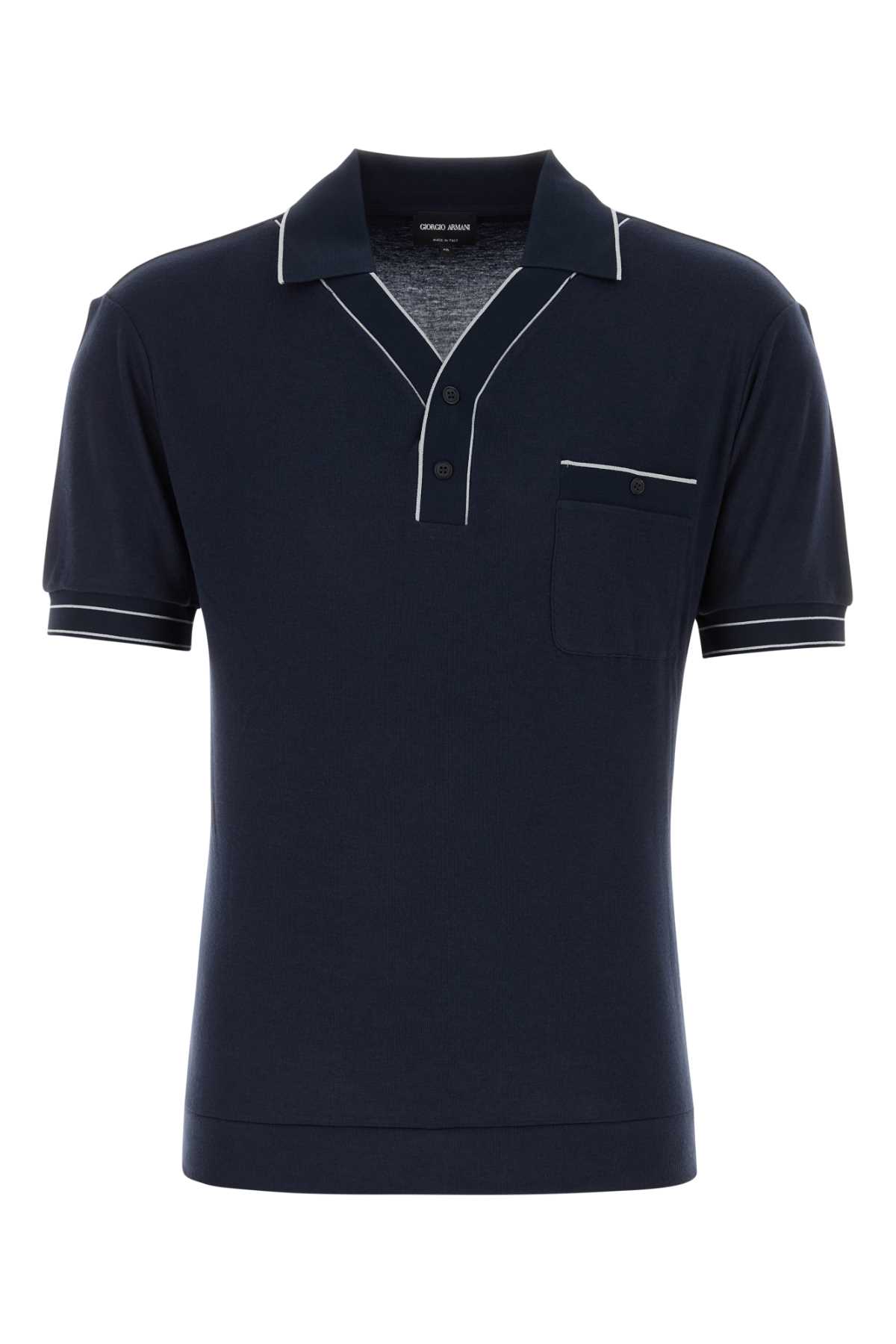 Giorgio Armani Midnight Bue Viscose Blend Polo Shirt