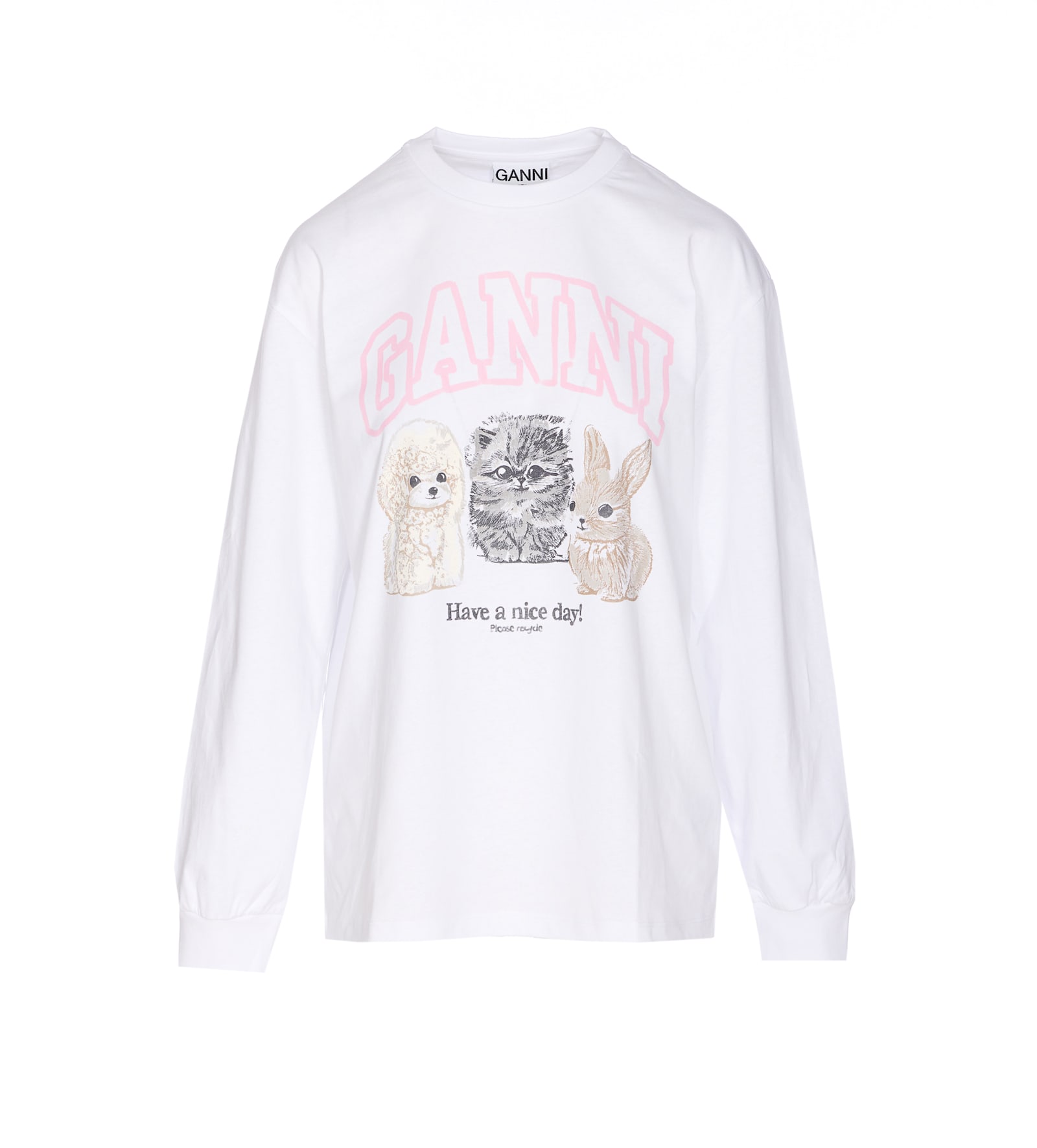 Ganni Oversized Printed Organic And Recycled Cotton-jersey Sweatshirt In White