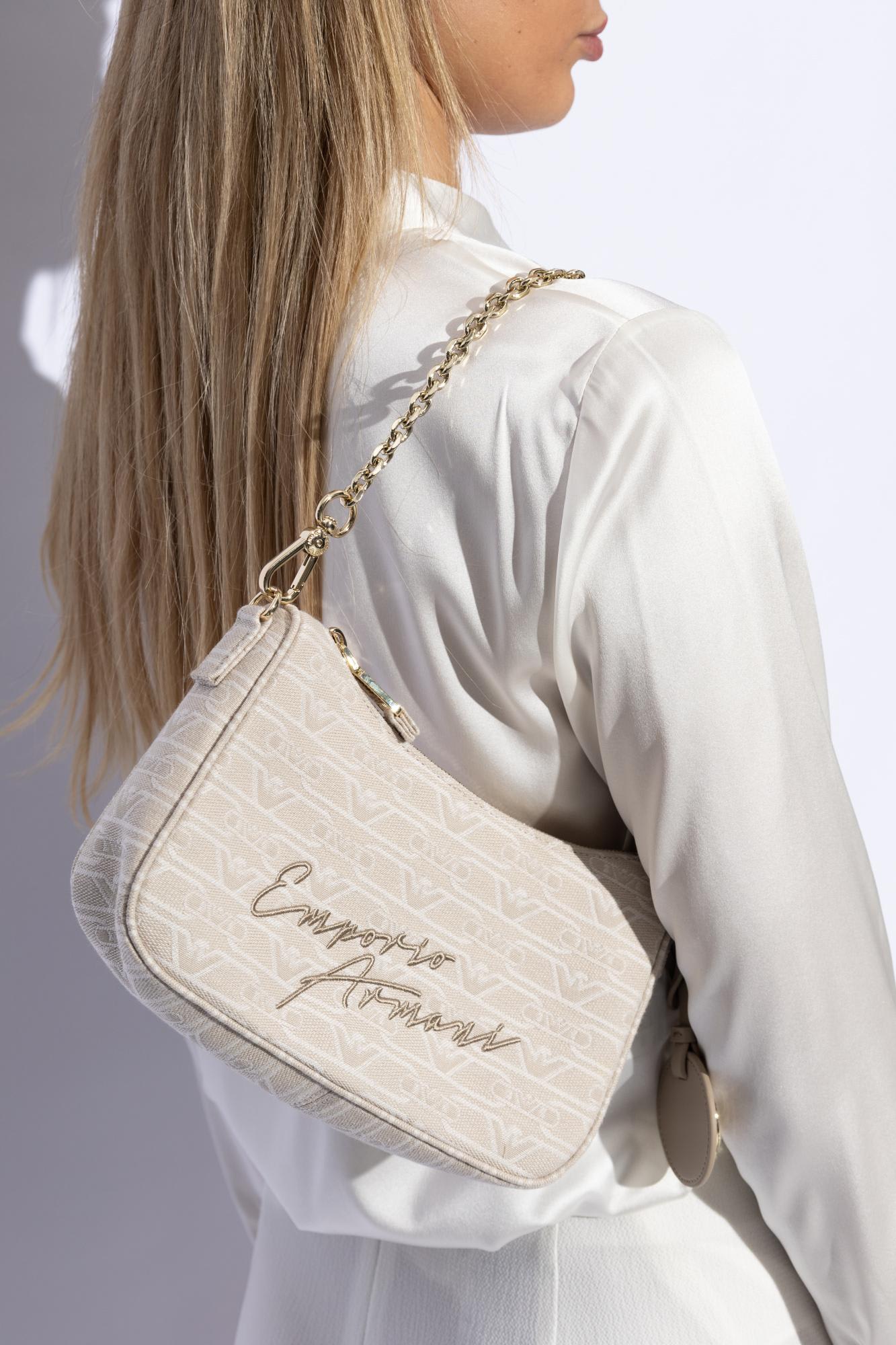 Emporio Armani Shoulder Bag With Embroidered Logo In Natural