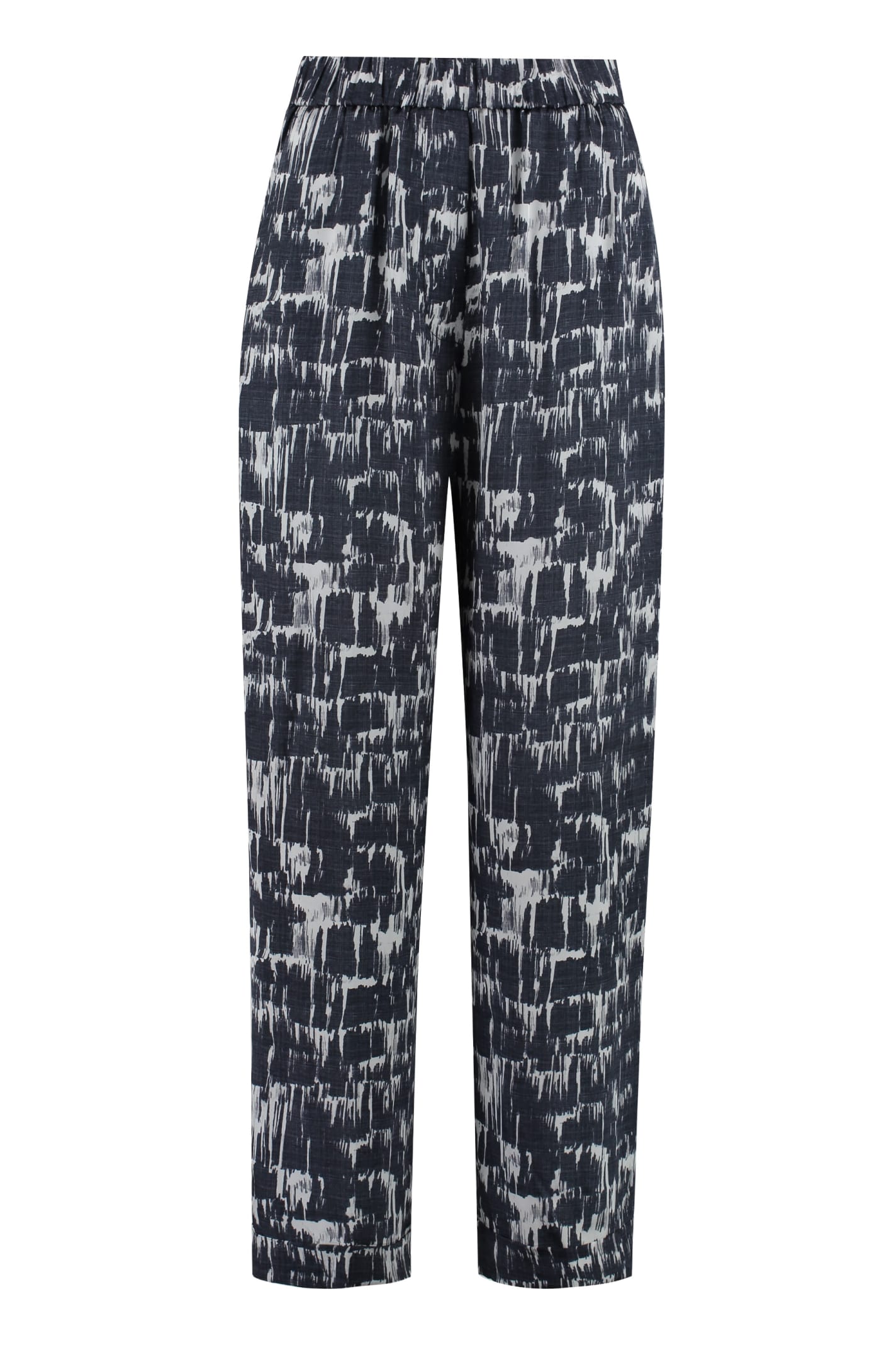 Shop Peserico Printed Satin Trousers In Blue