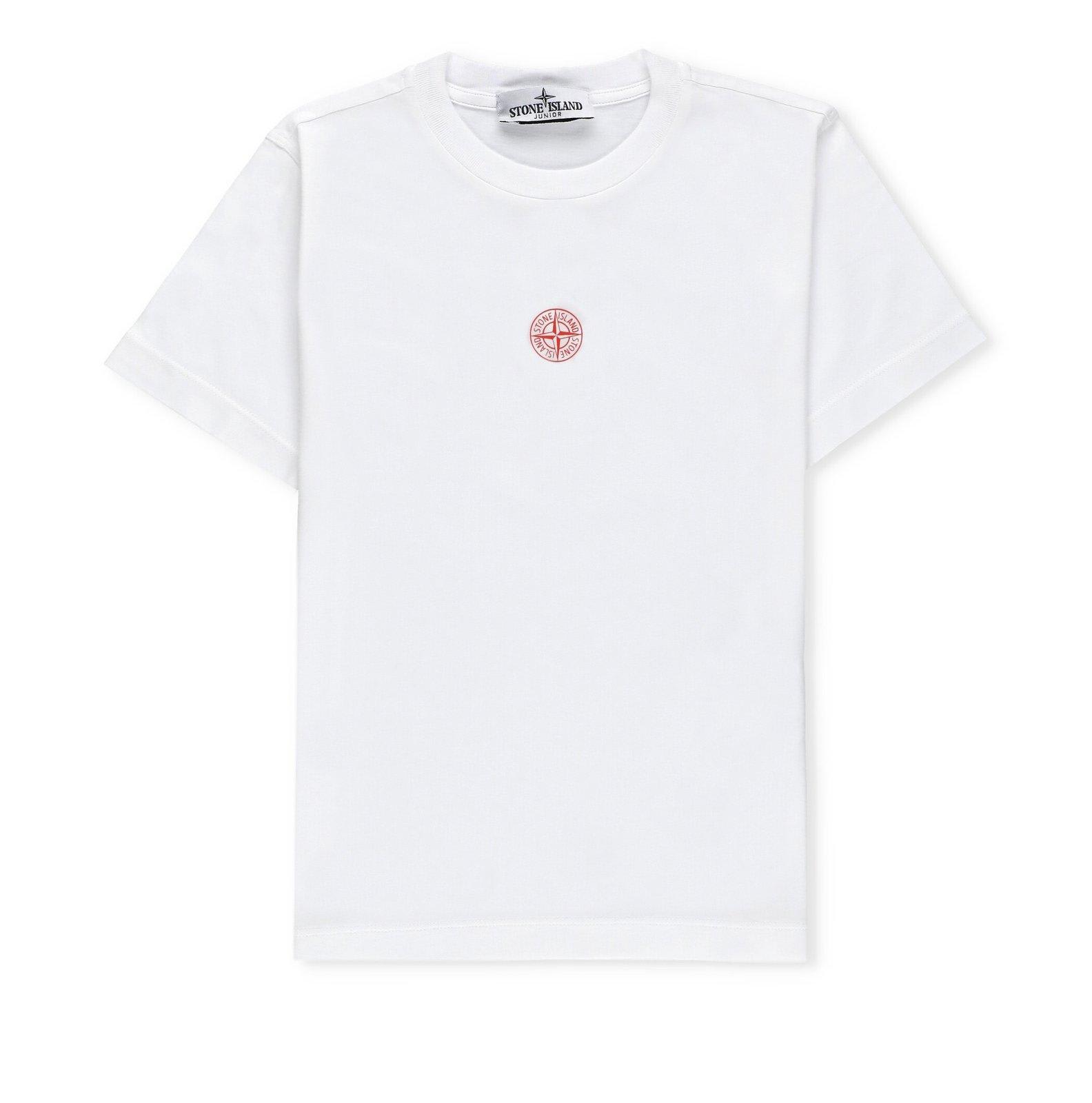 Stone Island Junior Kids' Logo-embroidered Crewneck T-shirt In Bianco