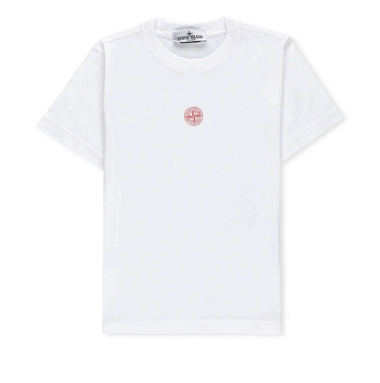 Stone Island Kids' Logo-embroidered Crewneck T-shirt In Bianco