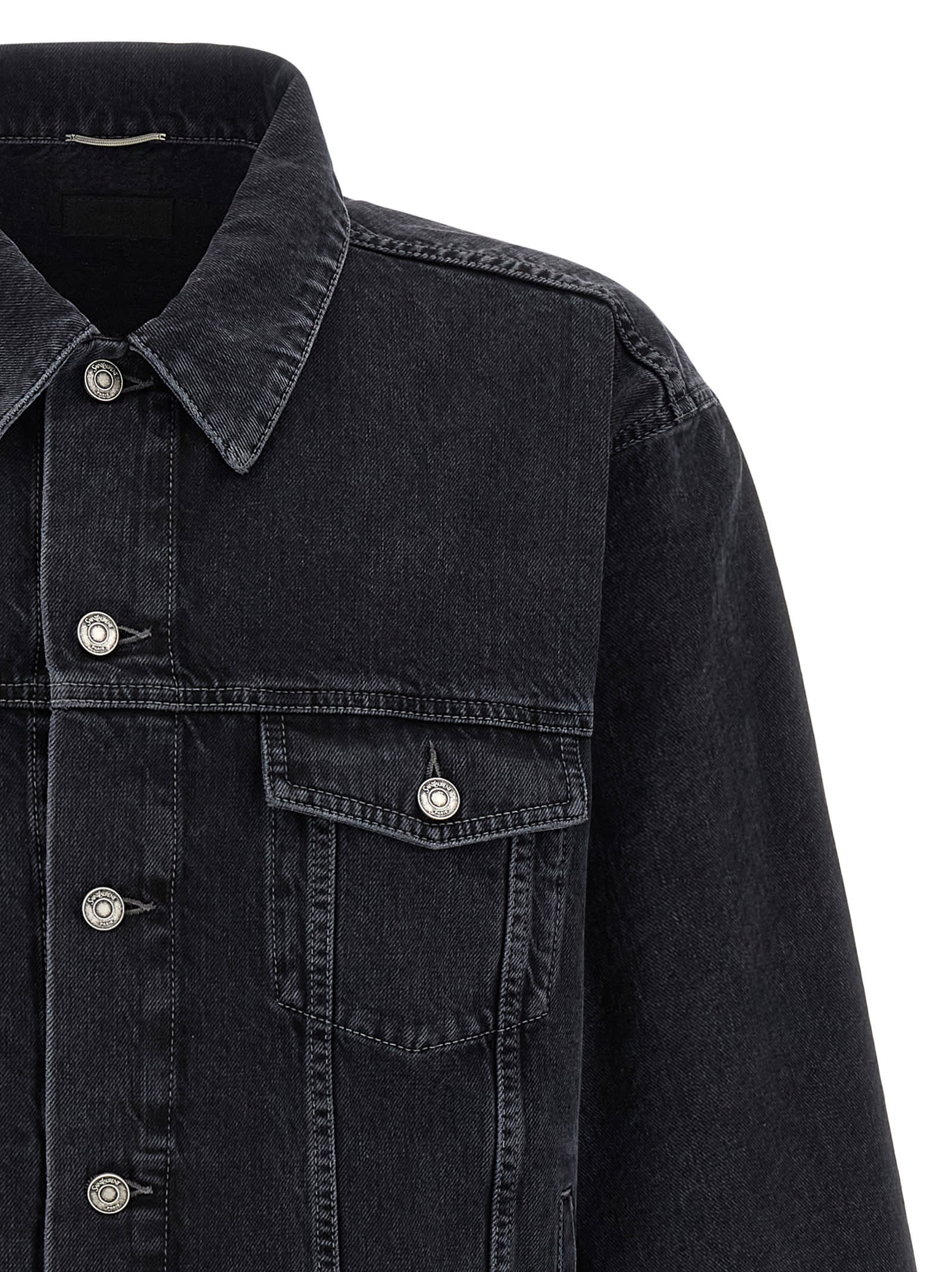 Saint Laurent Trucker Puffer Jackets Black In Black