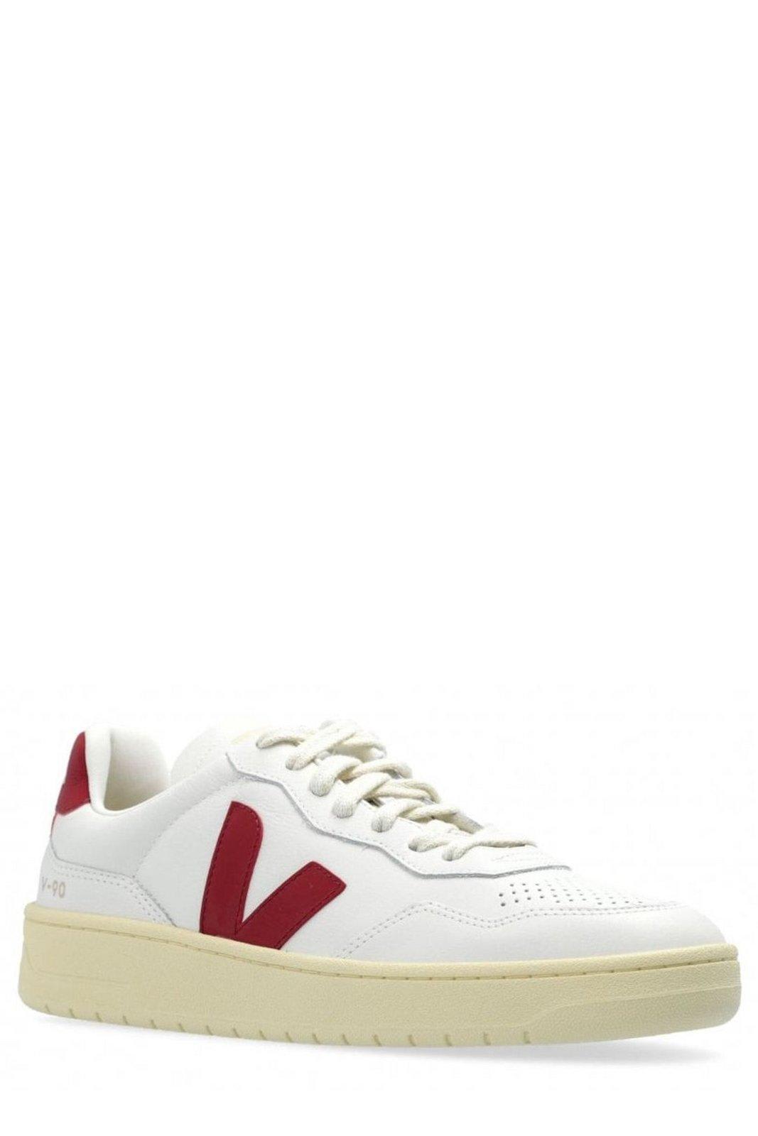 Veja Sneakers V-10 In White And Marsala Leather In White