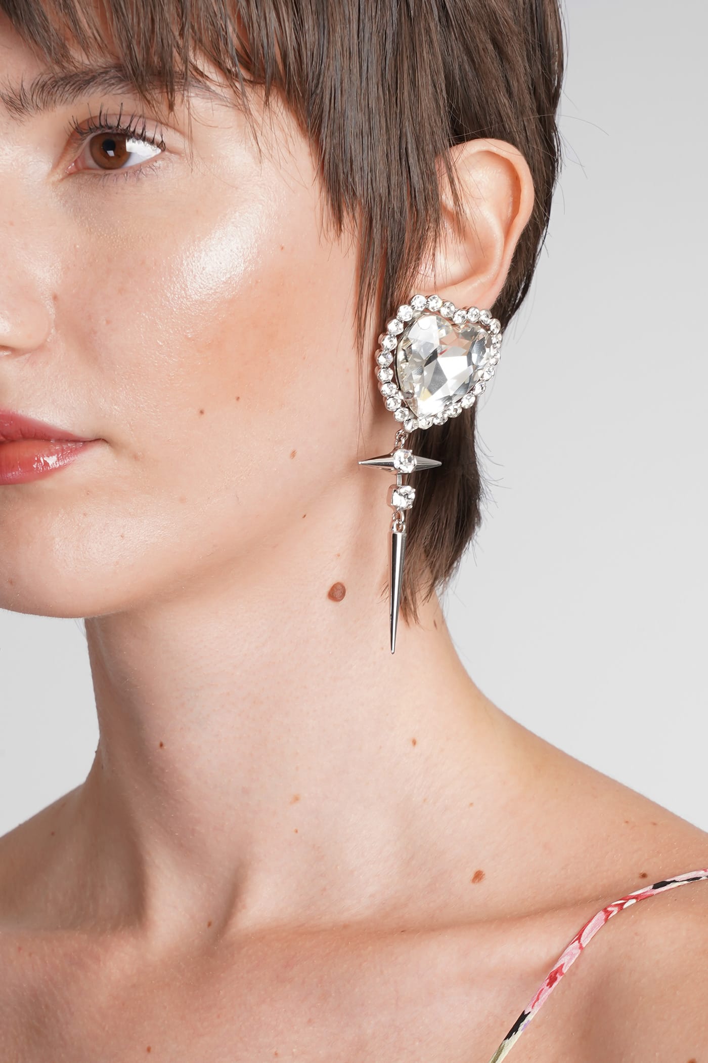 Alessandra Rich Crystal Heart Earrings In Silver