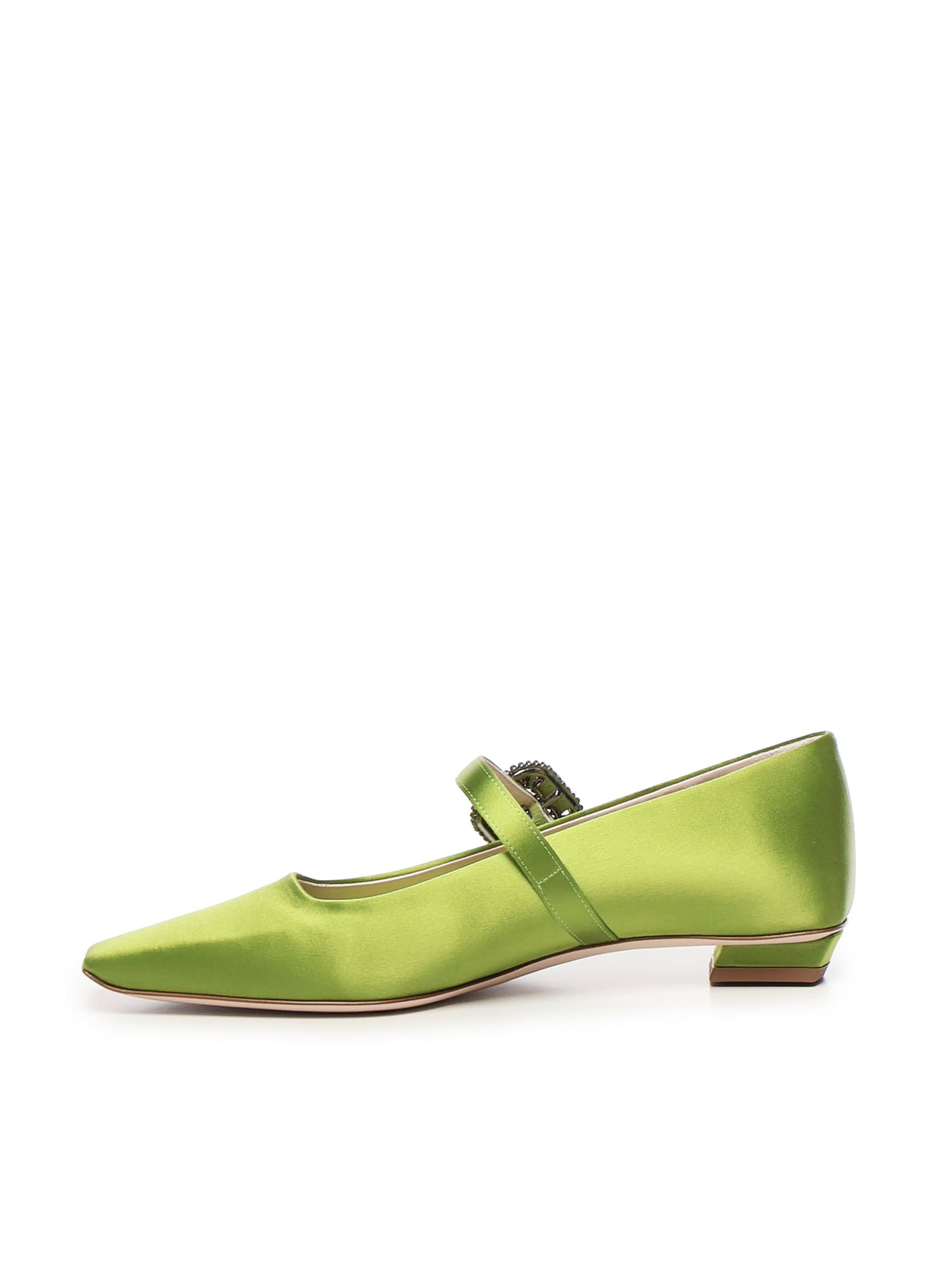 Roger Vivier Belle Vivier Satin Ballet Flats In Green