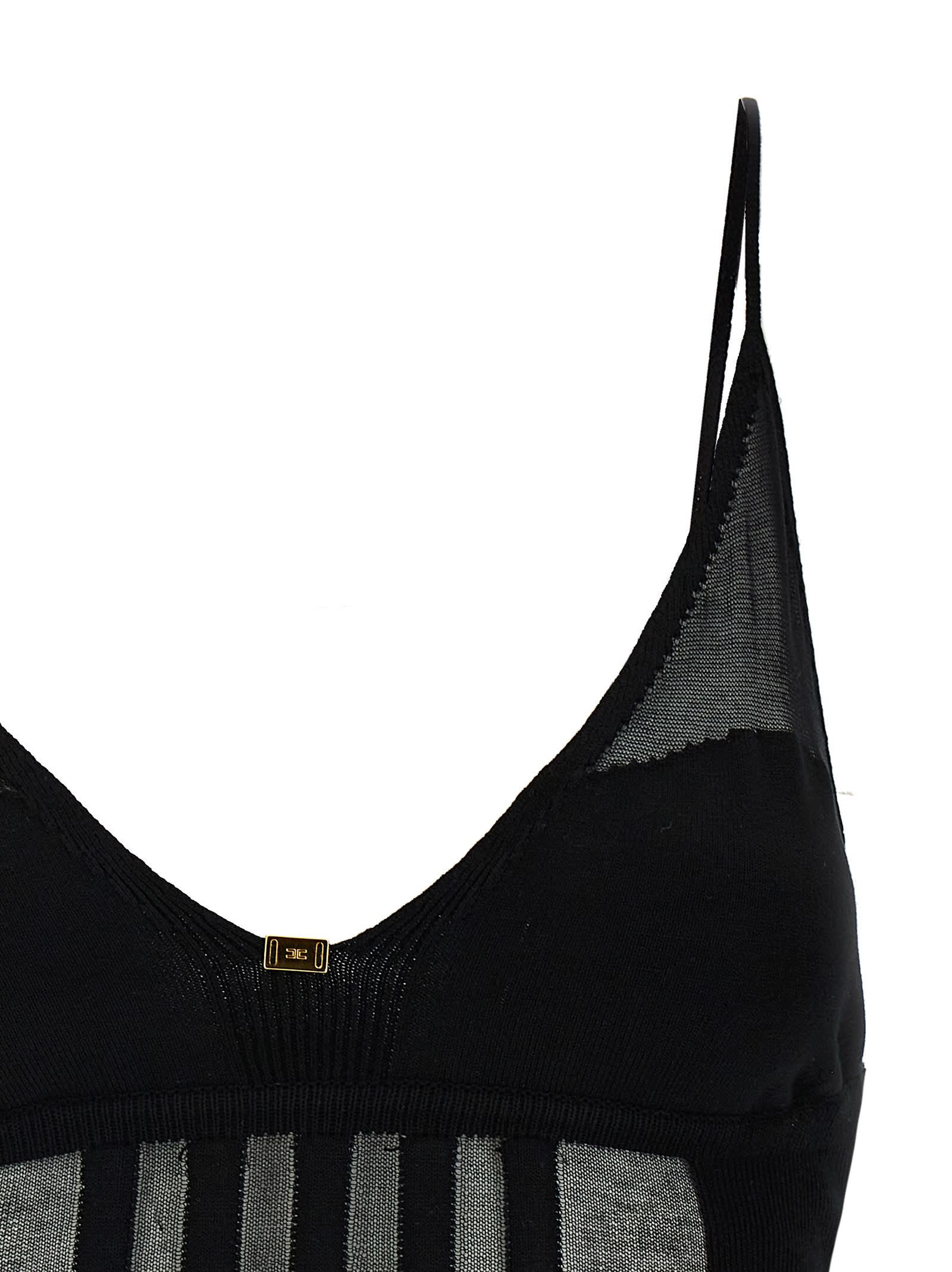 Elisabetta Franchi Slim-fit Knit Top With Transparent Panels In Black