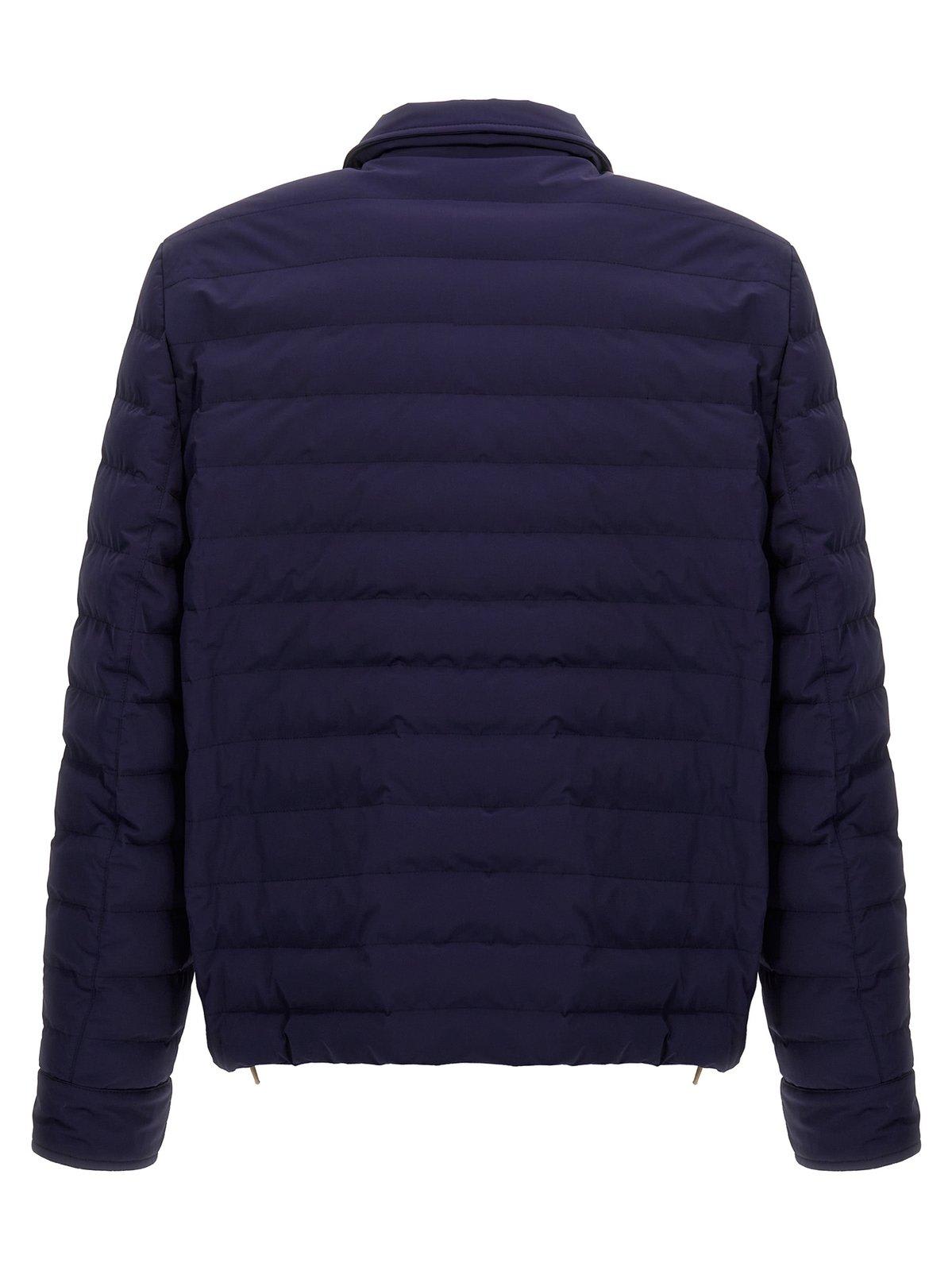 Shop Brunello Cucinelli Padded Shirt Jacket In Blu Indigo+semi Di Lino