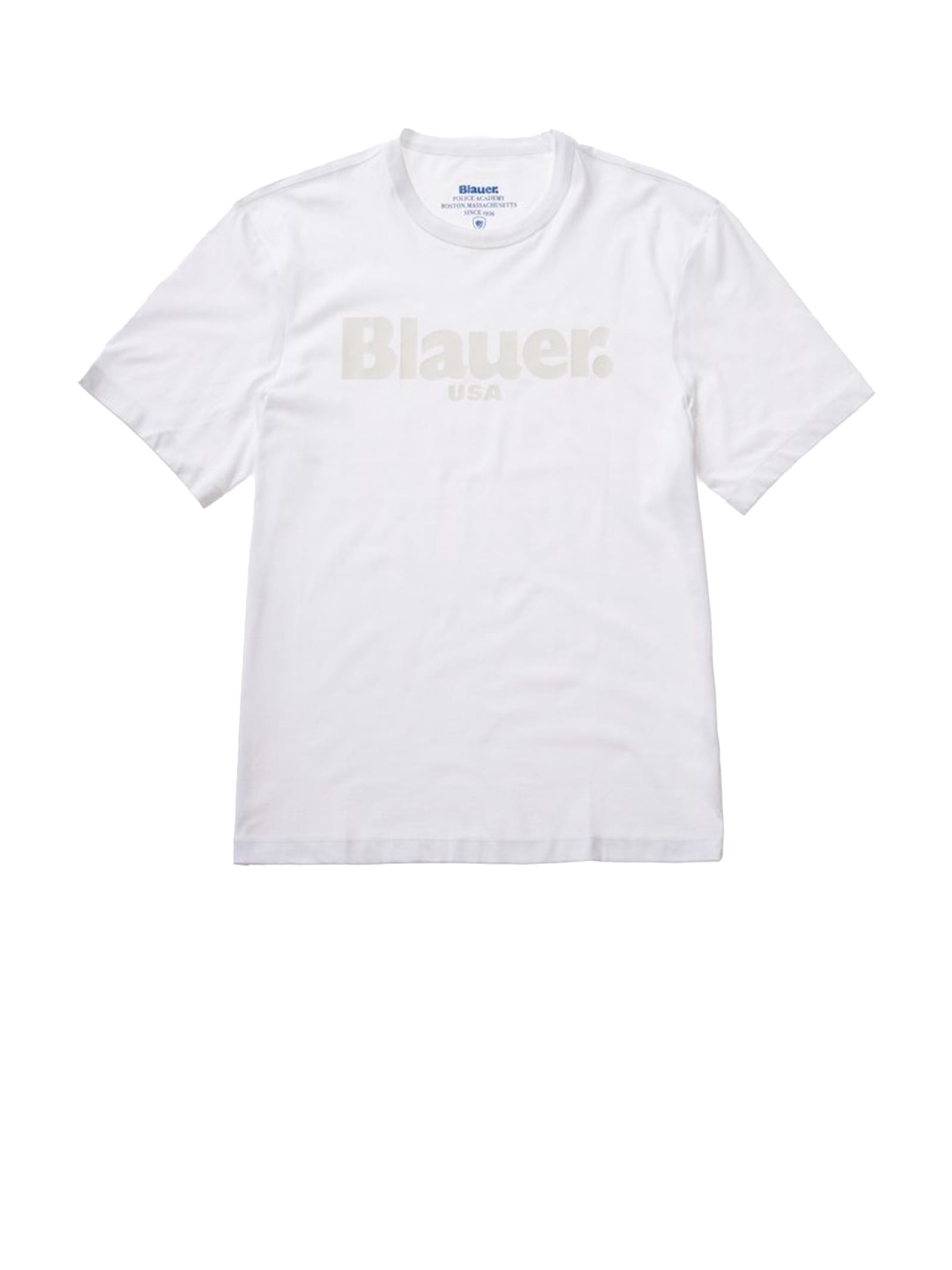 Shop Blauer White Crew Neck T-shirt In Cotton In Bianco Ottico