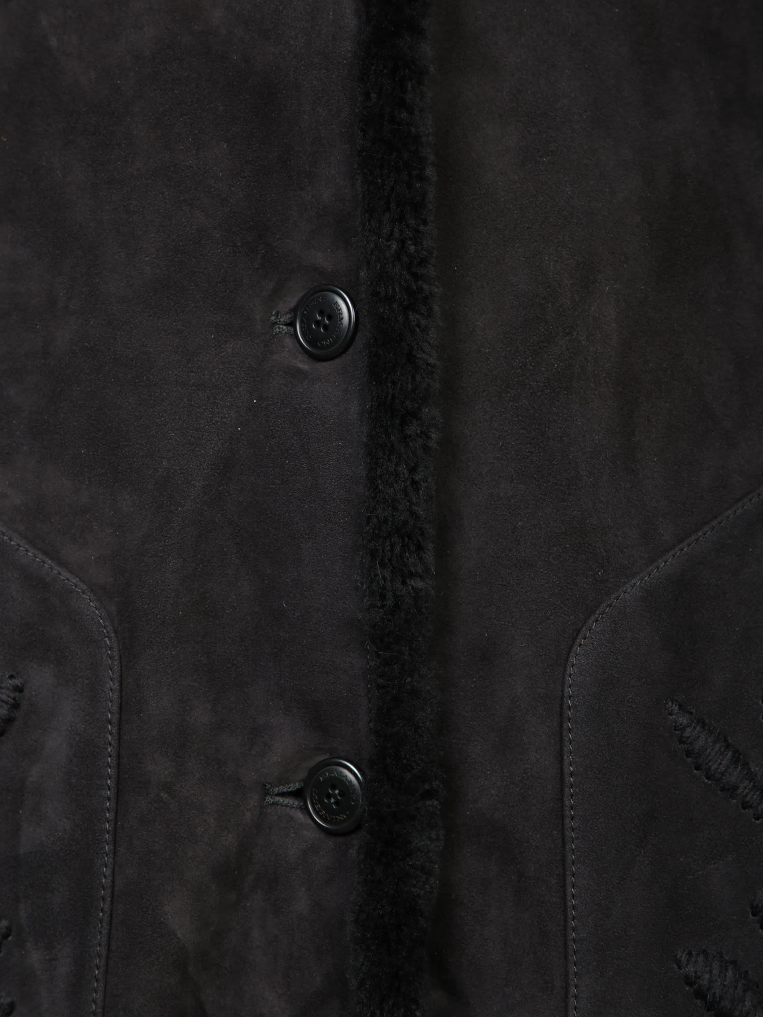 Ermanno Scervino Black Shearling Embroidered Coat In Black