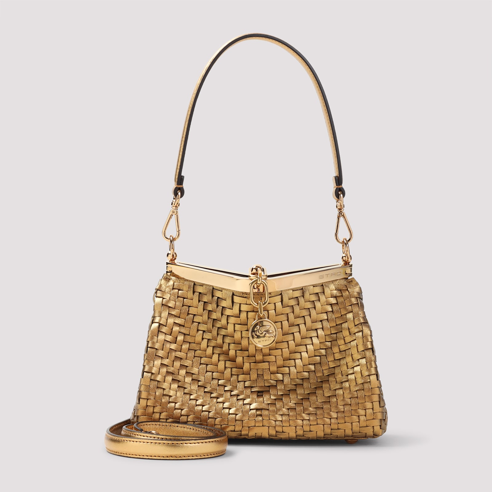 Etro Metallic Finish Calf Leather Shoulder Bag In Oro