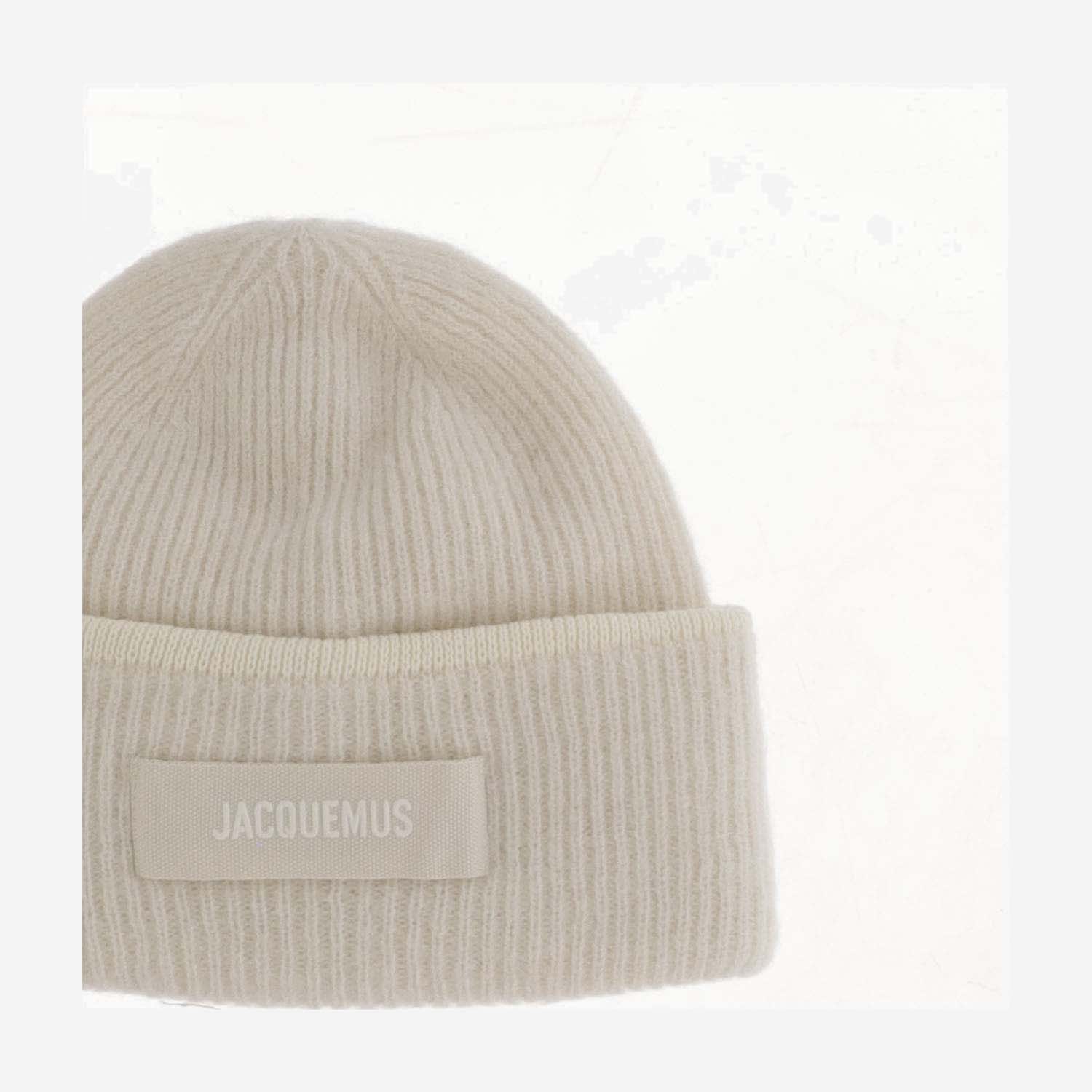 Shop Jacquemus Wool Blend Beanie With Logo In White