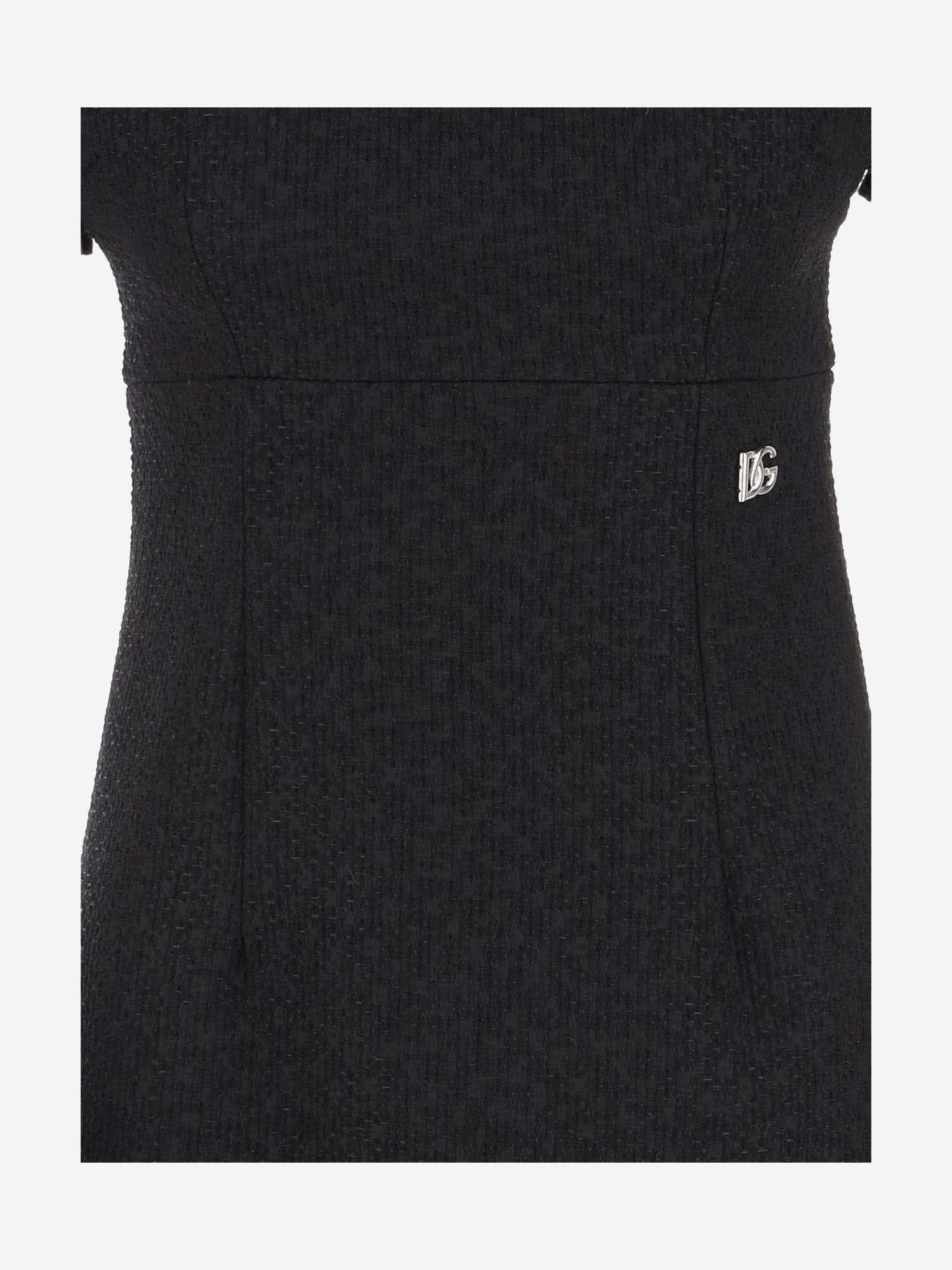 Dolce & Gabbana Midi Black Dress With Dg Detail In Black