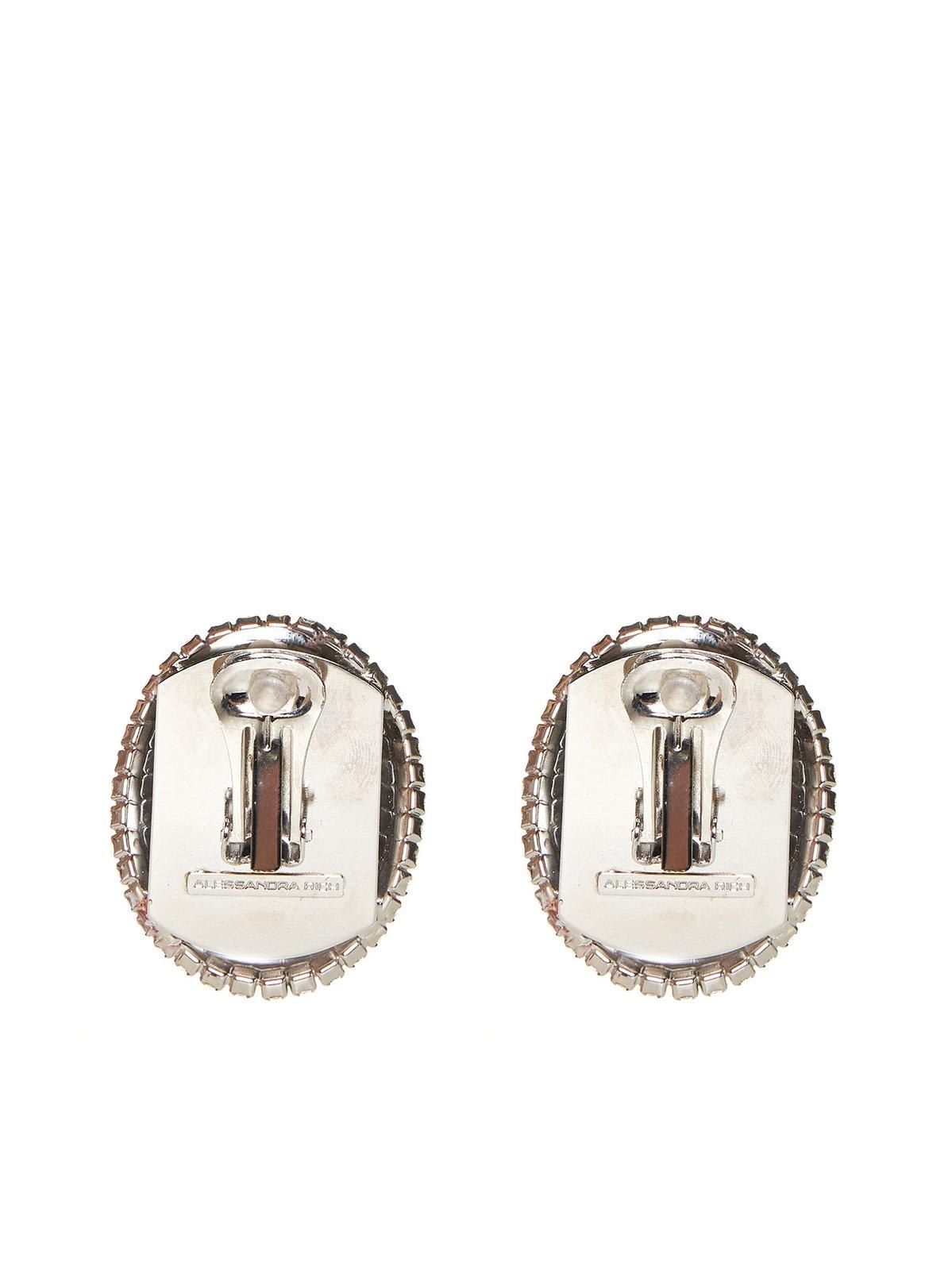 Shop Alessandra Rich Embellished Clip-on Earrings In Cry Silver