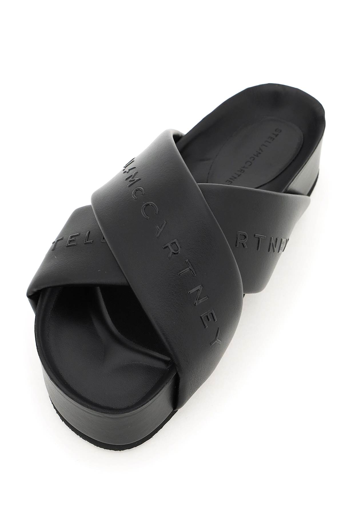 Shop Stella Mccartney Padded Faux Leather Slides In Black