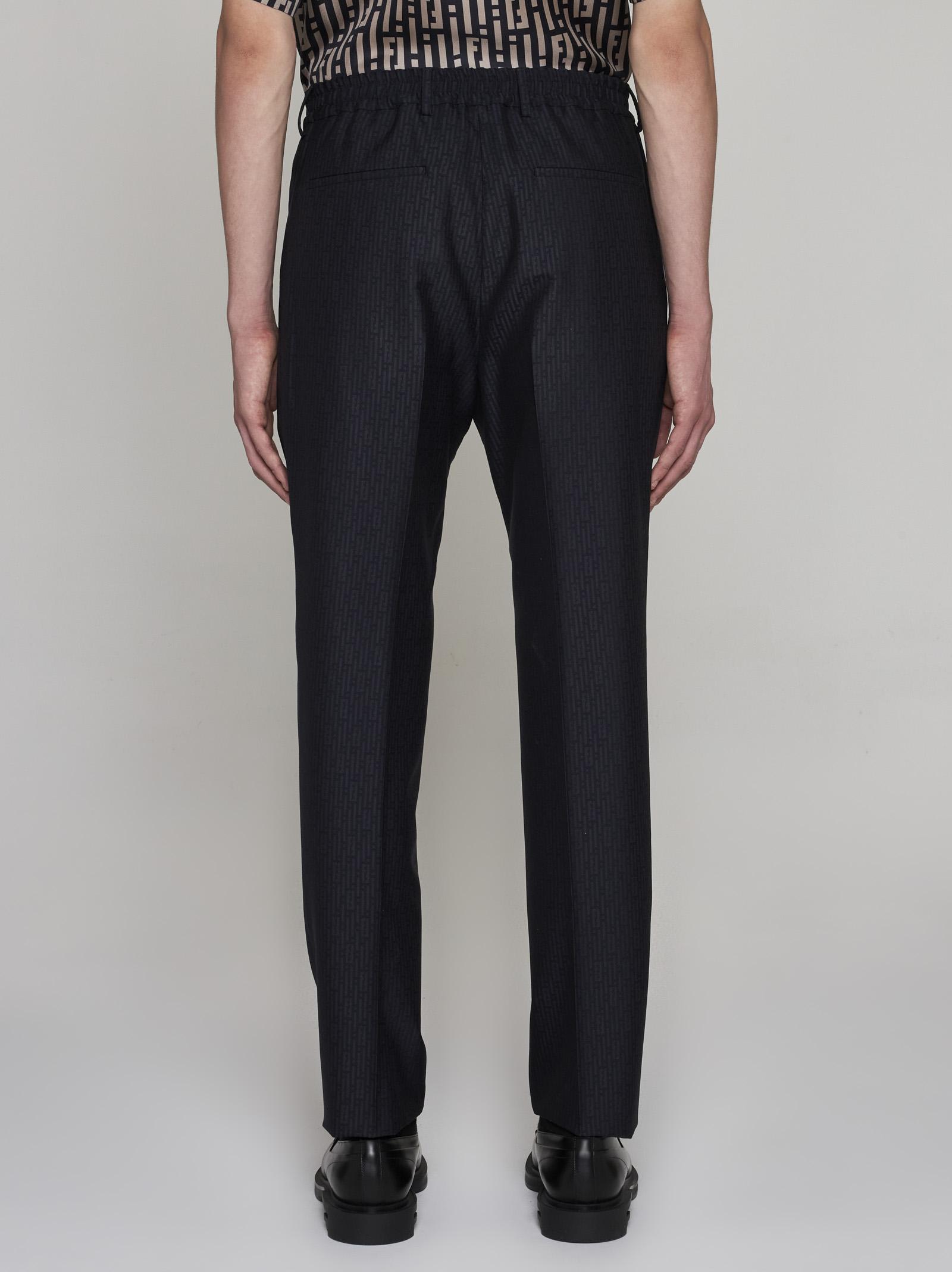 Shop Fendi Ff Stripes Jacquard Wool Trousers In Blue