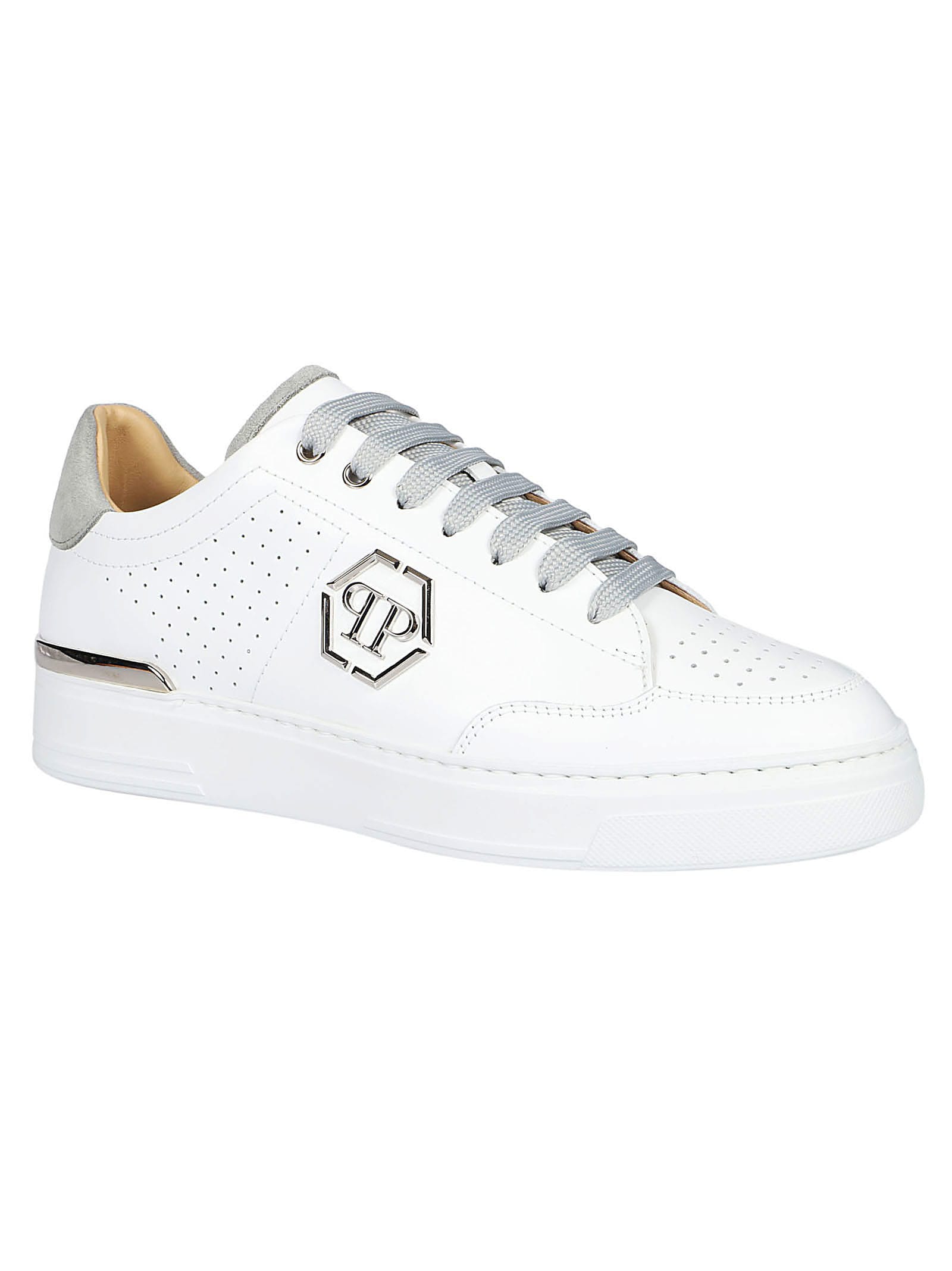 Shop Philipp Plein Low Top Sneakers In White/grey