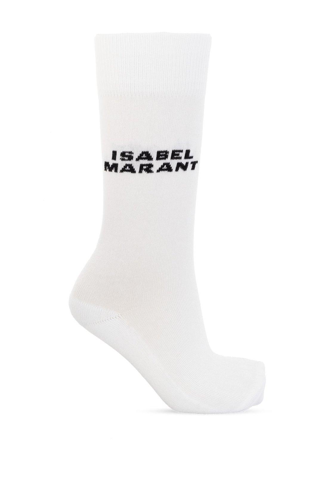 Shop Isabel Marant Logo Intarsia Socks In White