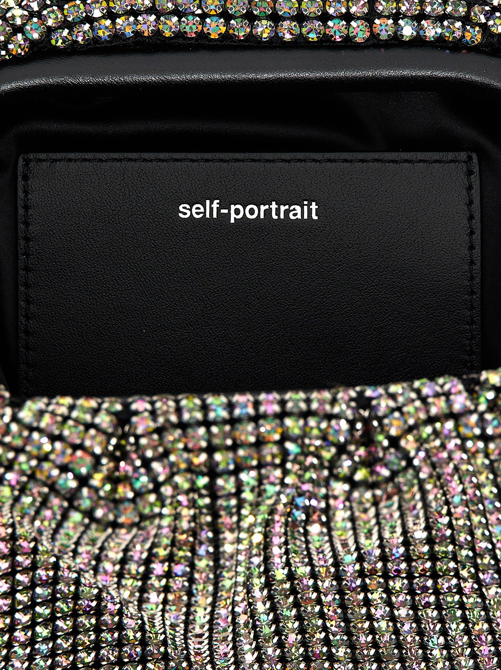 Shop Self-portrait Multi Rhinestone Chainmail Clutch In Silver