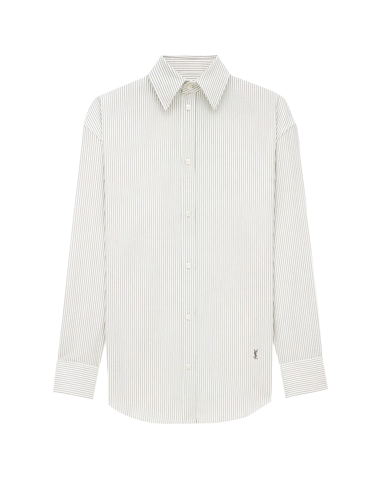 Saint Laurent Striped Certified Cotton Shirt With Monogram Embroidery
