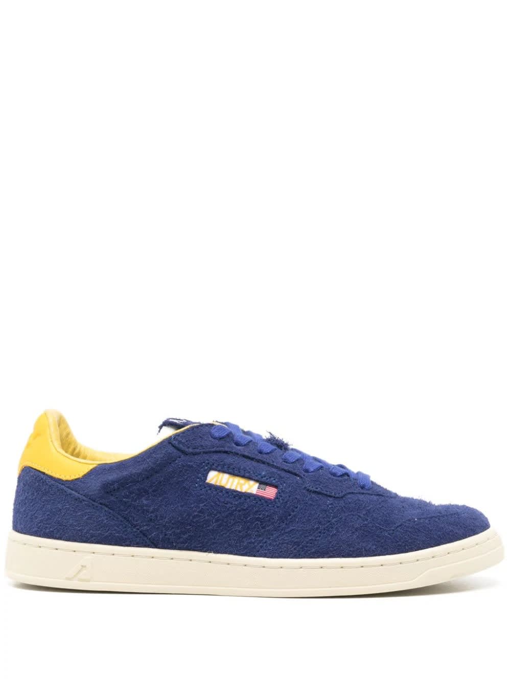 Shop Autry Medalist Flat Sneakers In Lanzuli And Dandelion Suede In Blue