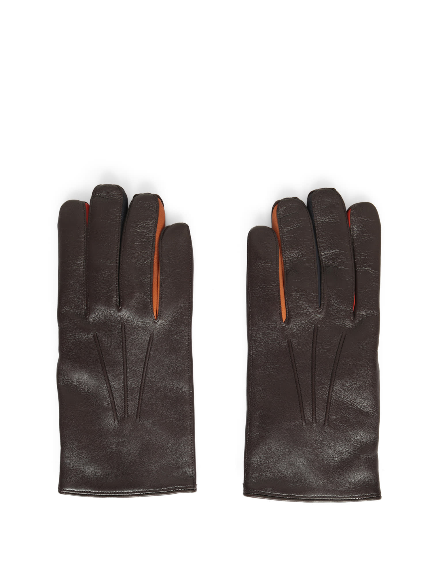 Shop Paul Smith Concertina Brown Leather Gloves