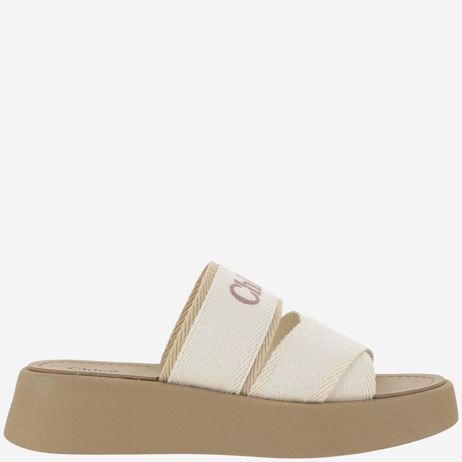 Shop Chloé Canvas Sandals With Logo In Beige/white