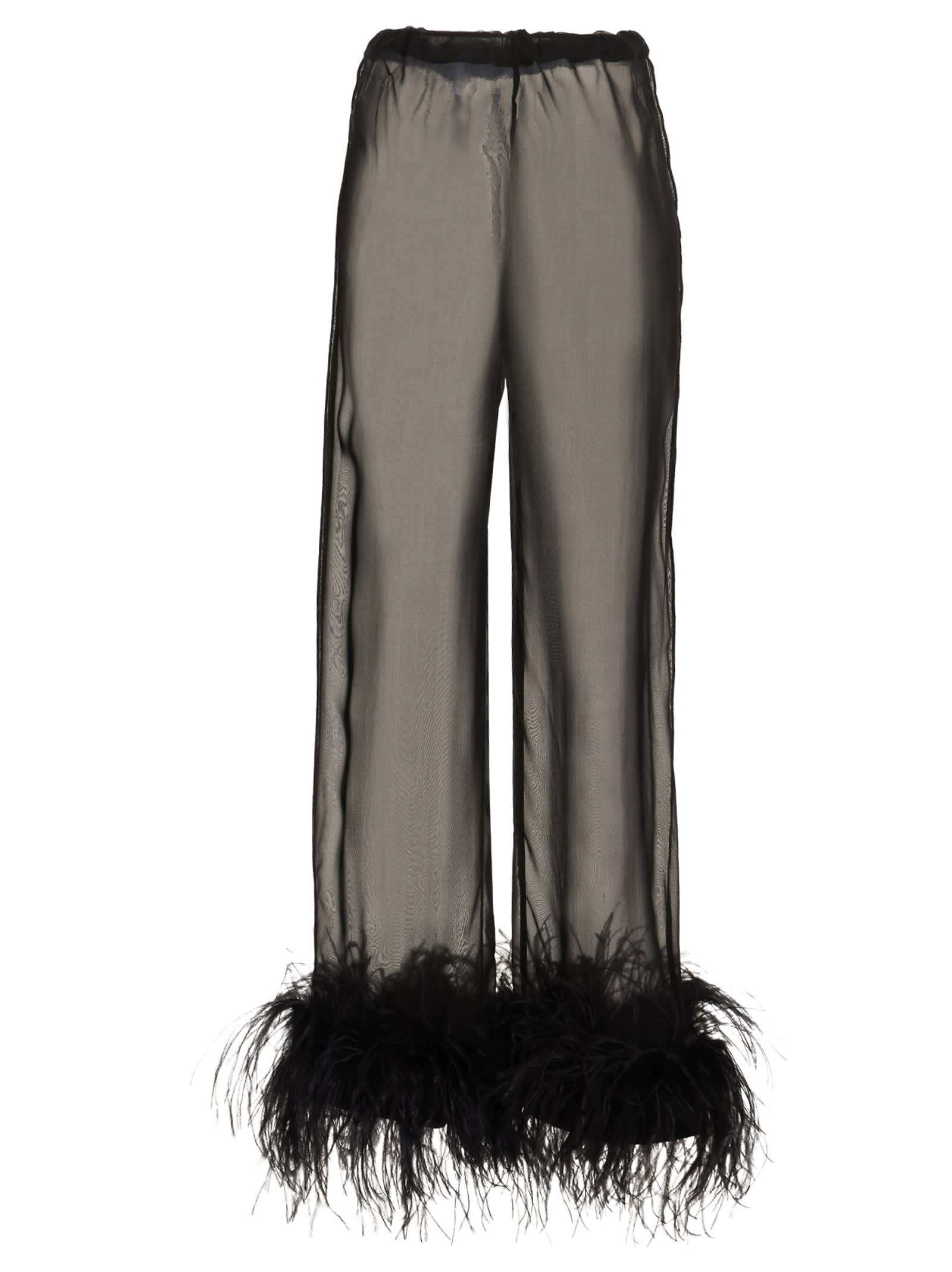 Shop Oseree Feather Silk Pants In Black