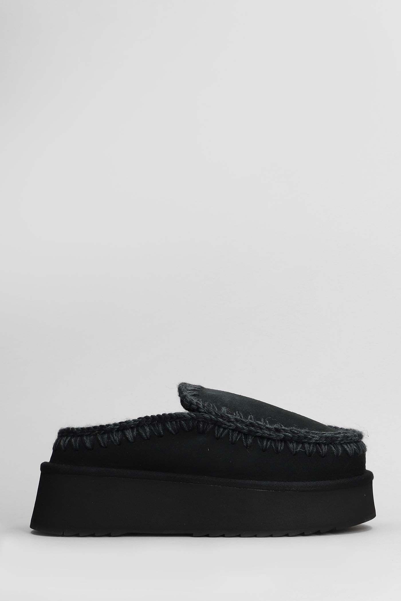 Eskimo Platform Slipper-mule In Black Suede