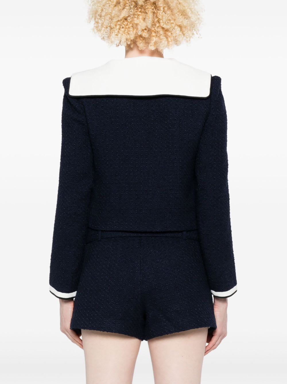 Self-portrait Boucle Jacket With Contrasting Neckline In Blue