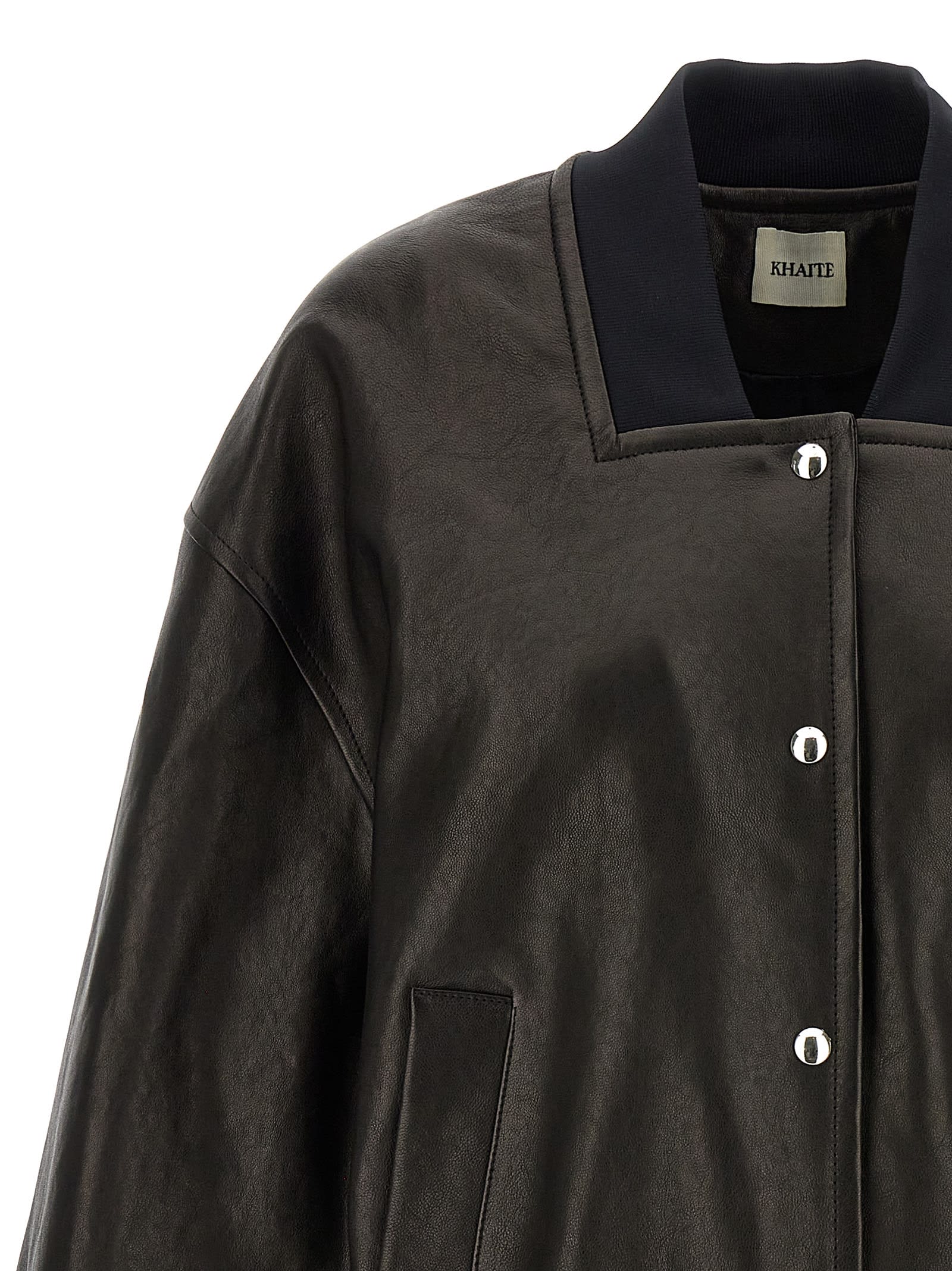 Khaite Spence Leather Bomber Jacket In Black
