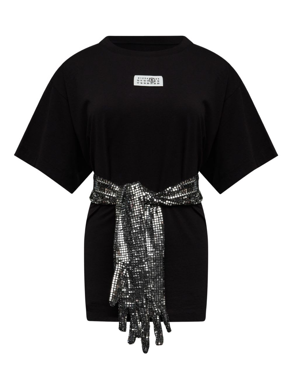 Mm6 Maison Margiela Short-sleeve Black T-shirt With Disco-style Gloves