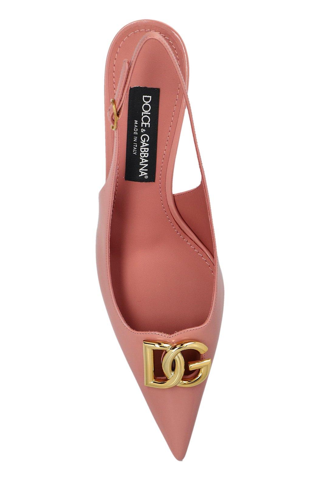 Dolce & Gabbana Pink Slingback With Metallic Logo In Patent Leather Woman In Pink
