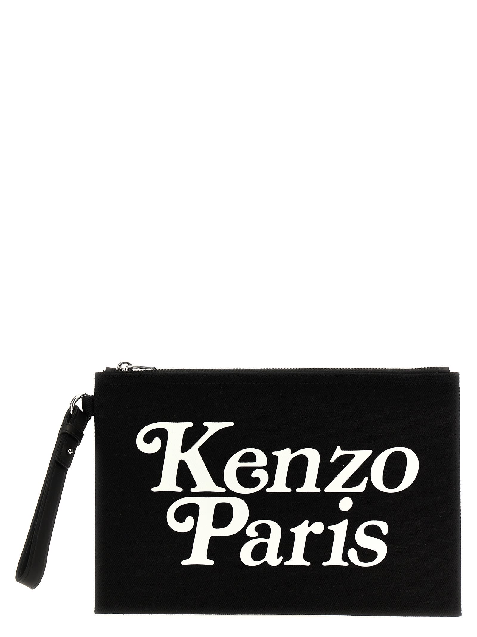 Kenzo Utility Large Clutch Bag In White/black